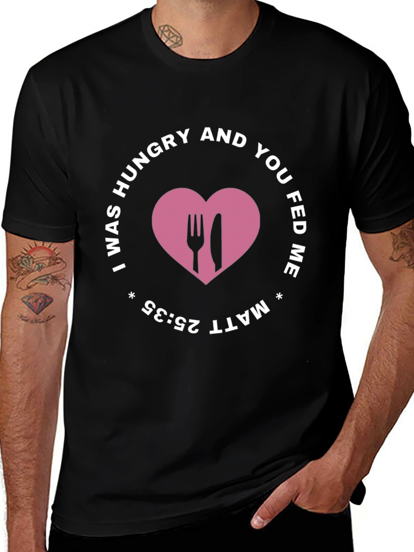 I Was Hungry T-Shirt - Matthew 25:35 Black Tee