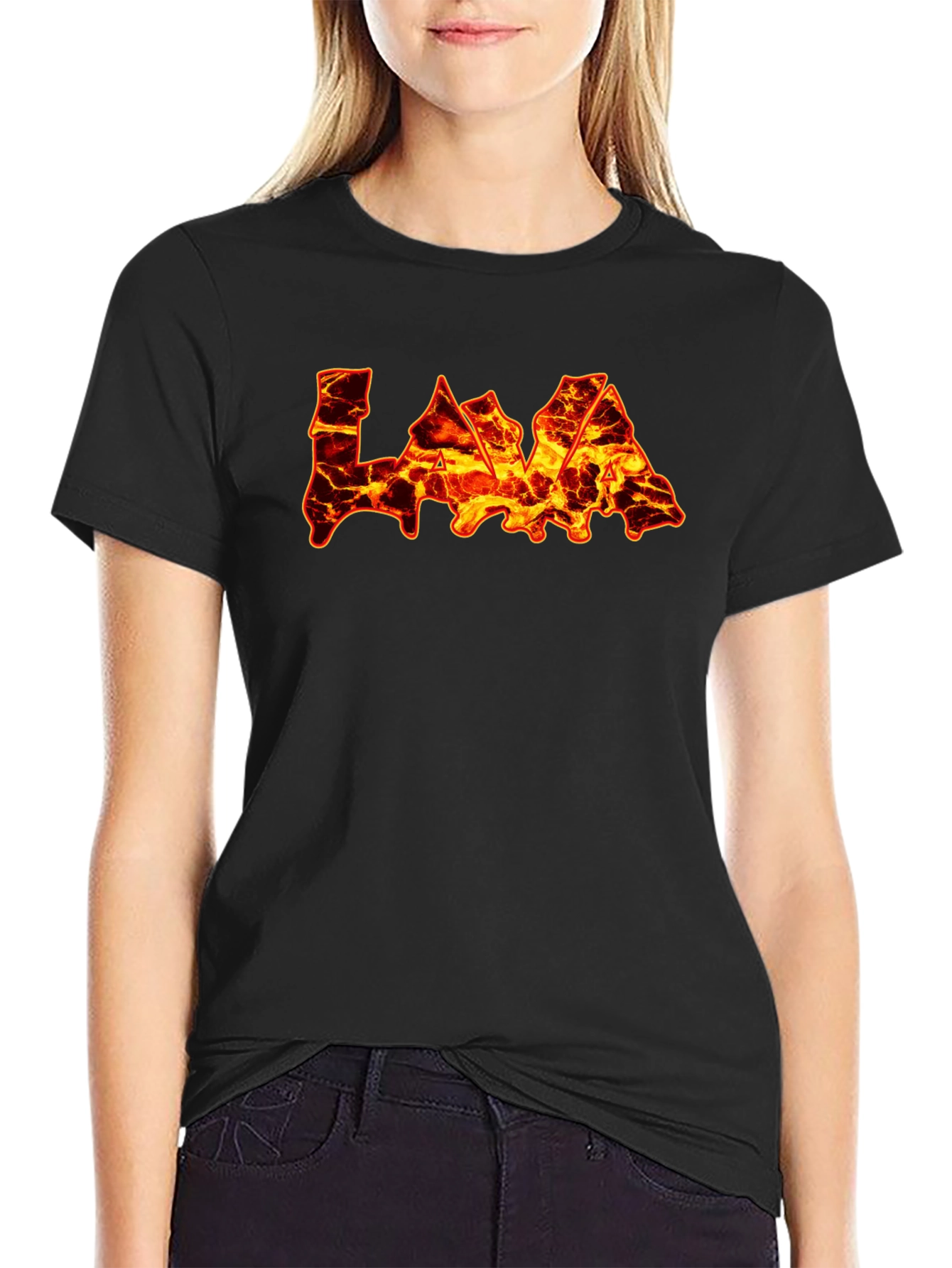Lava Print Black T-Shirt - Fiery Design
