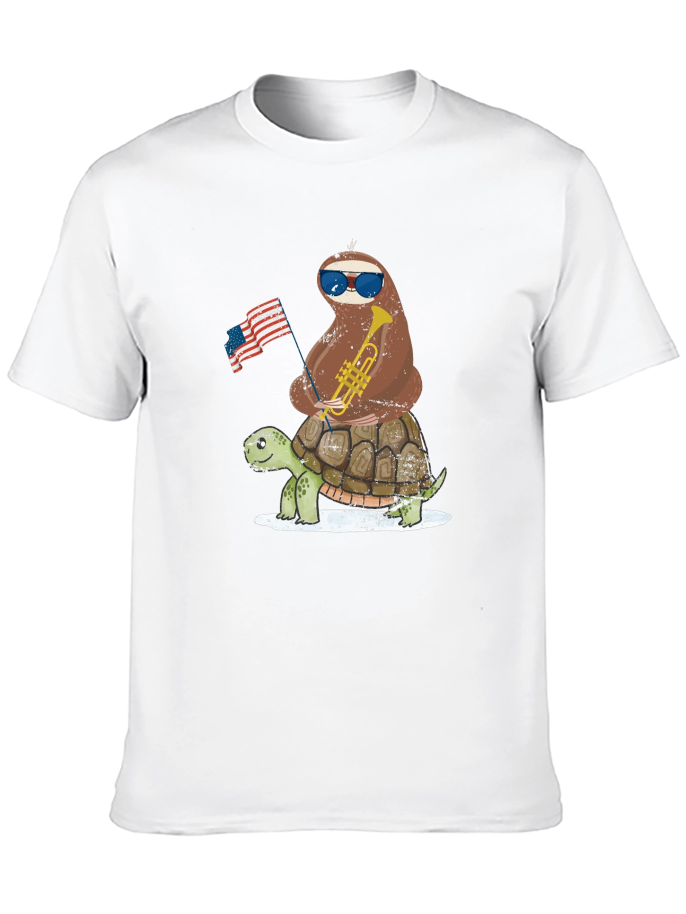 Sloth Riding Turtle 4th of July Graphic Tee
