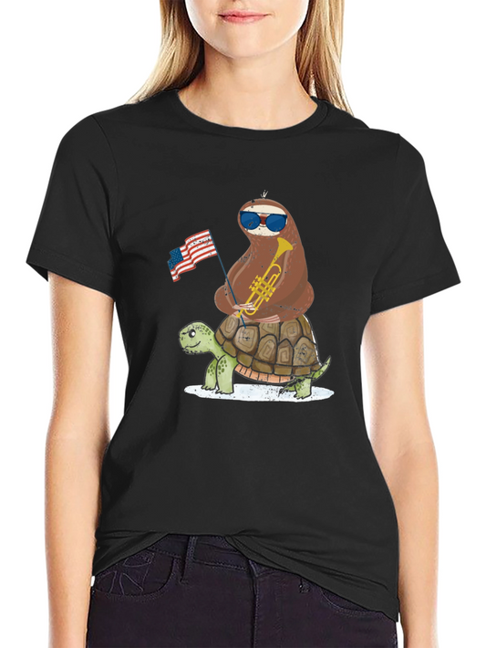 Sloth Riding Turtle 4th of July Graphic Tee