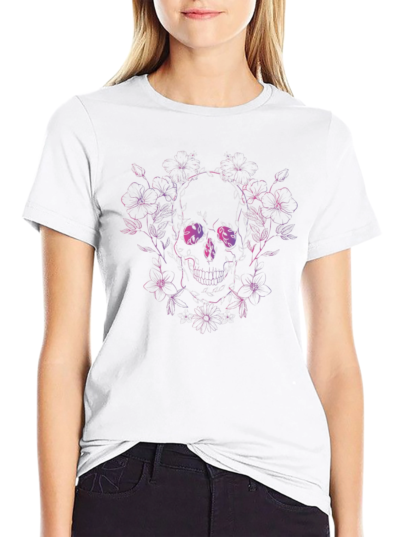 Floral Skull Graphic Tee - Unique Design