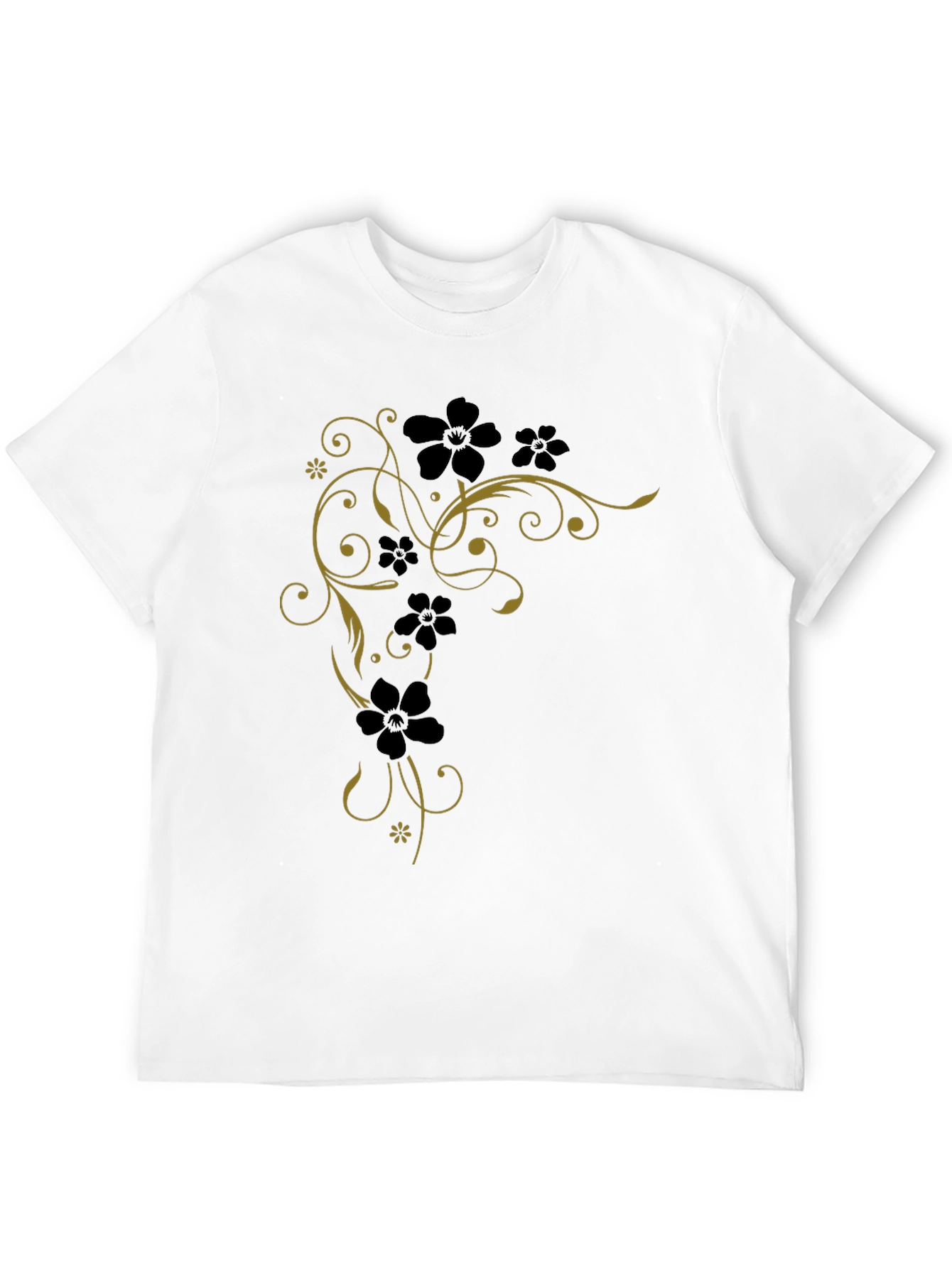Floral Vine Tee - Black Cotton Graphic T-Shirt