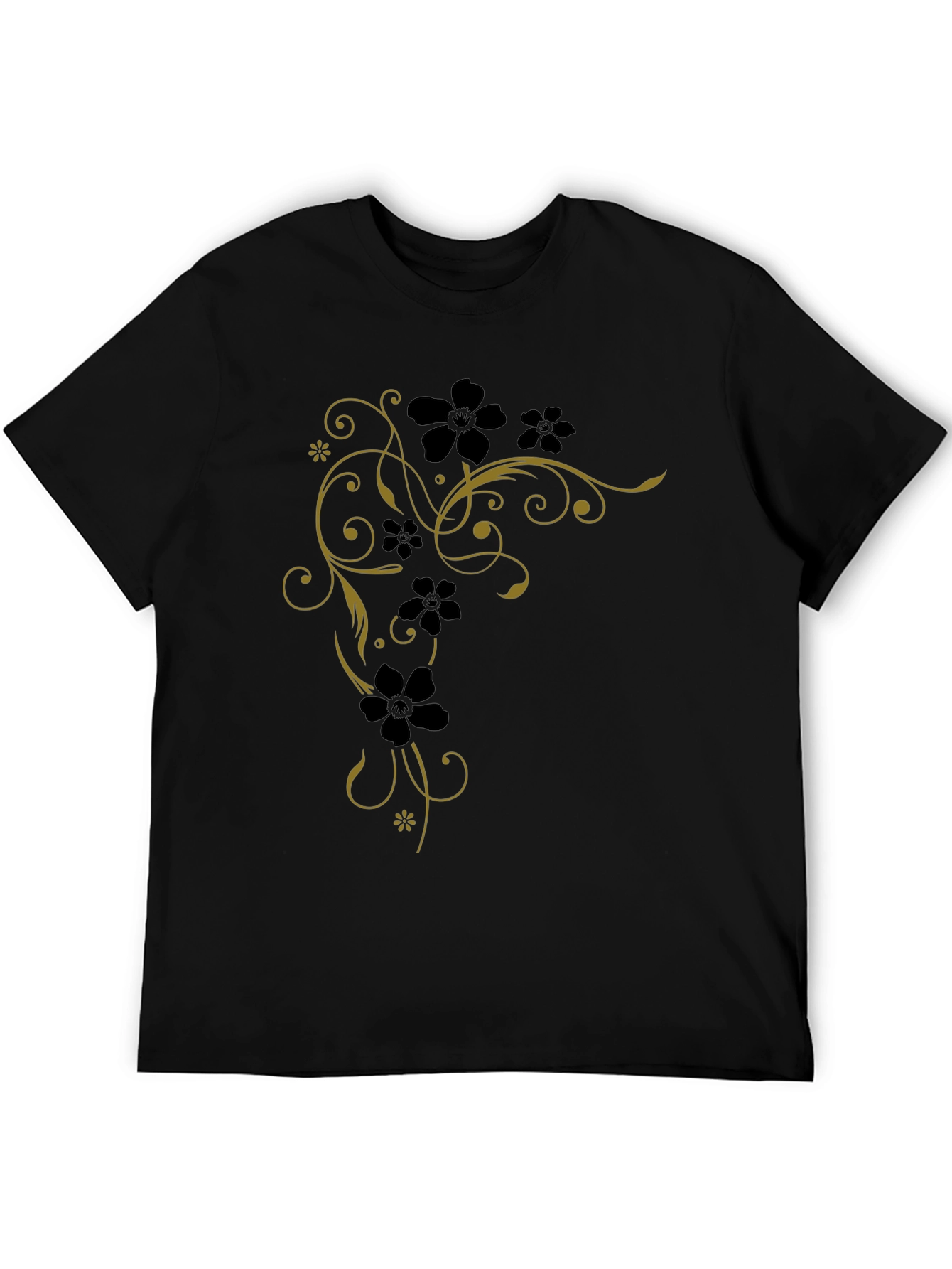 Floral Vine Tee - Black Cotton Graphic T-Shirt
