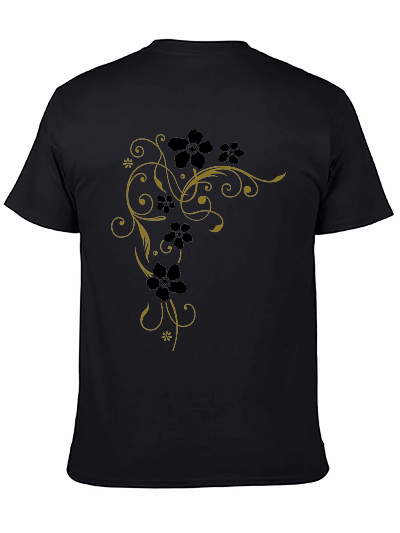Floral Vine Tee - Black Cotton Graphic T-Shirt