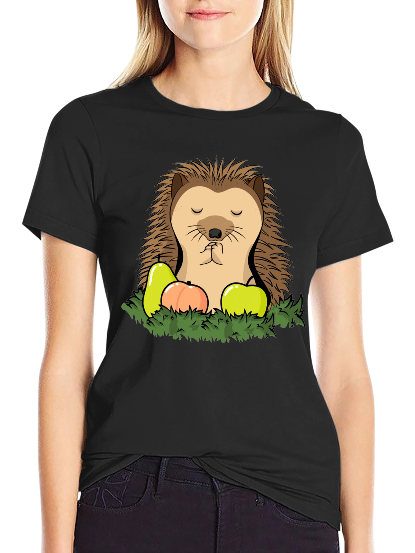 Hedgehog Fruit Graphic T-Shirt - Casual Cotton Tee