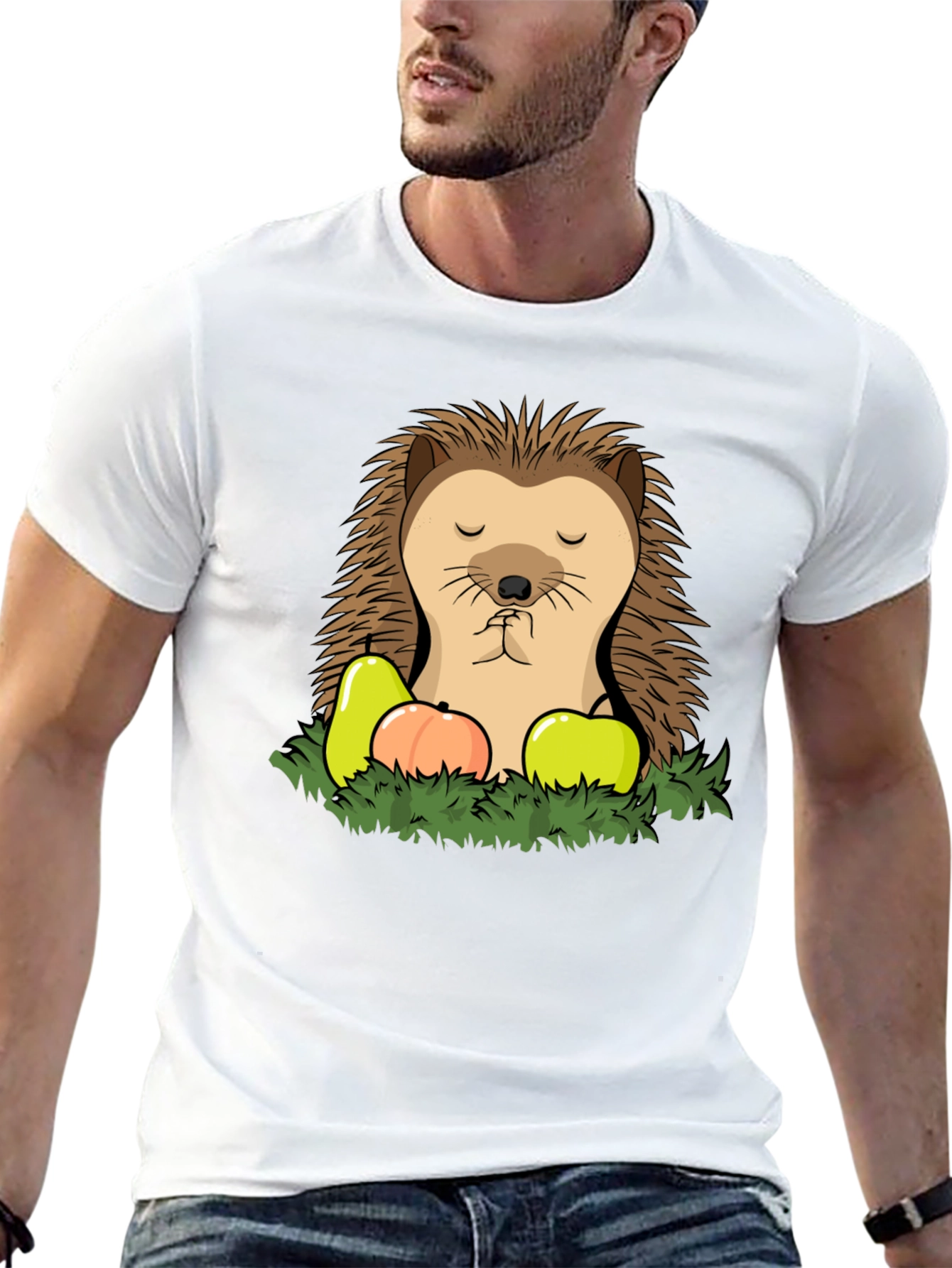 Hedgehog Fruit Graphic T-Shirt - Casual Cotton Tee