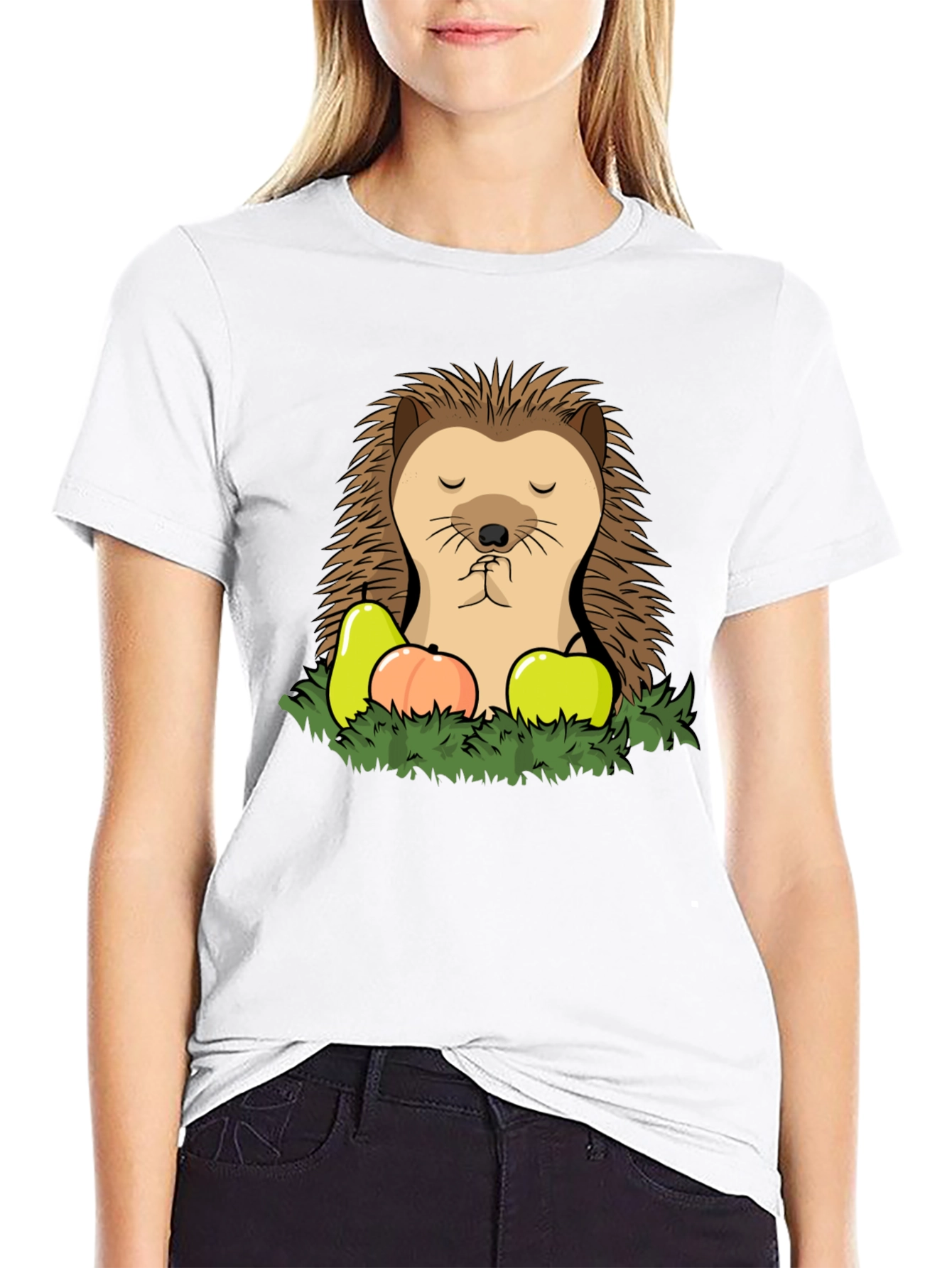 Hedgehog Fruit Graphic T-Shirt - Casual Cotton Tee