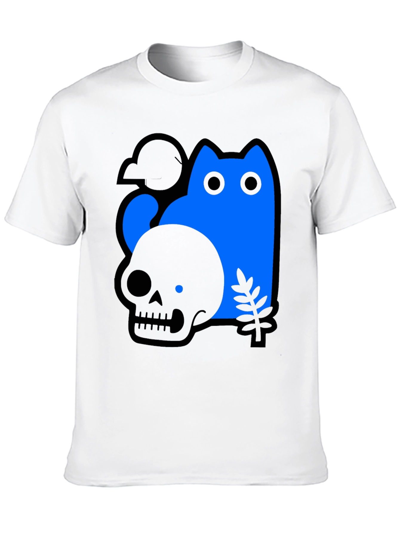 Skull & Cat Graphic Tee - Black Unisex T-Shirt