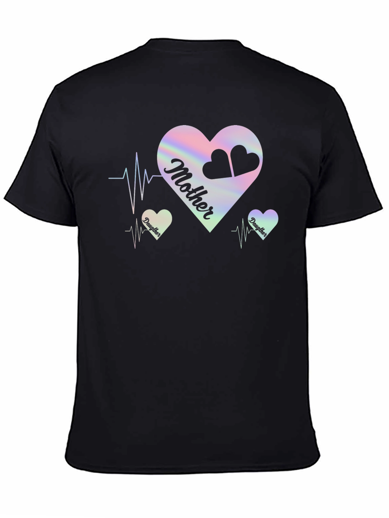 Mother Daughter Heartbeat Black T-Shirt