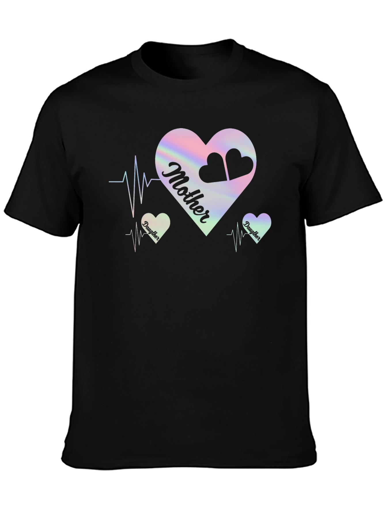 Mother Daughter Heartbeat Black T-Shirt