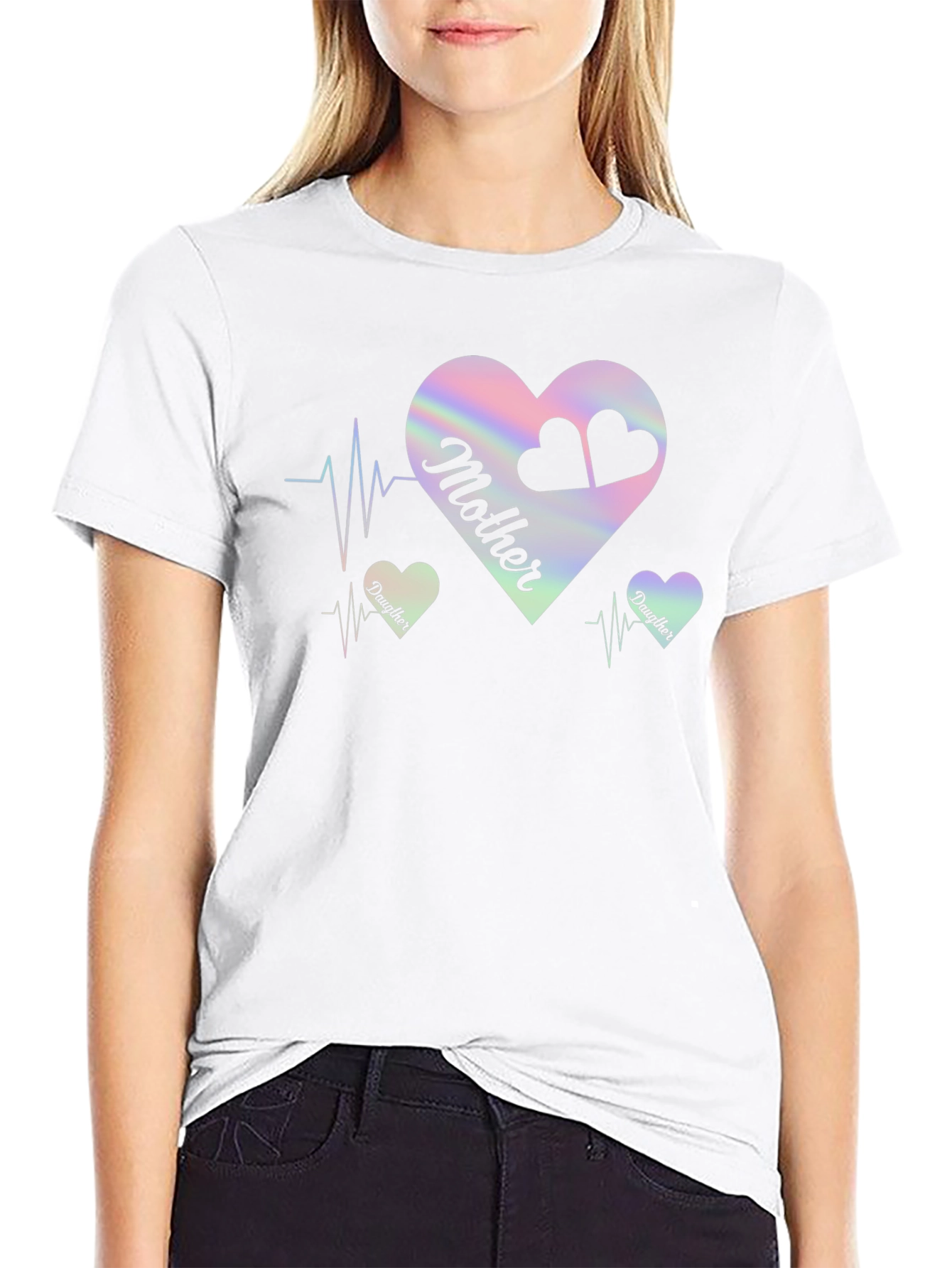 Mother Daughter Heartbeat Black T-Shirt