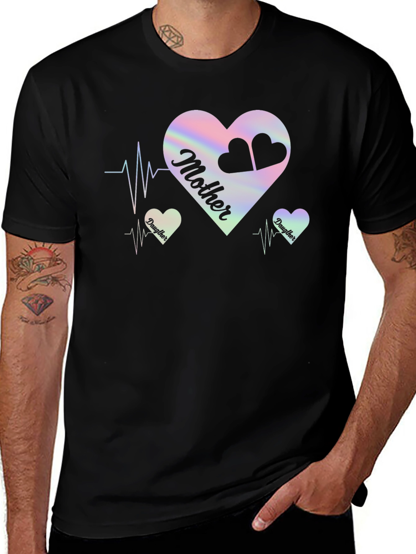 Mother Daughter Heartbeat Black T-Shirt