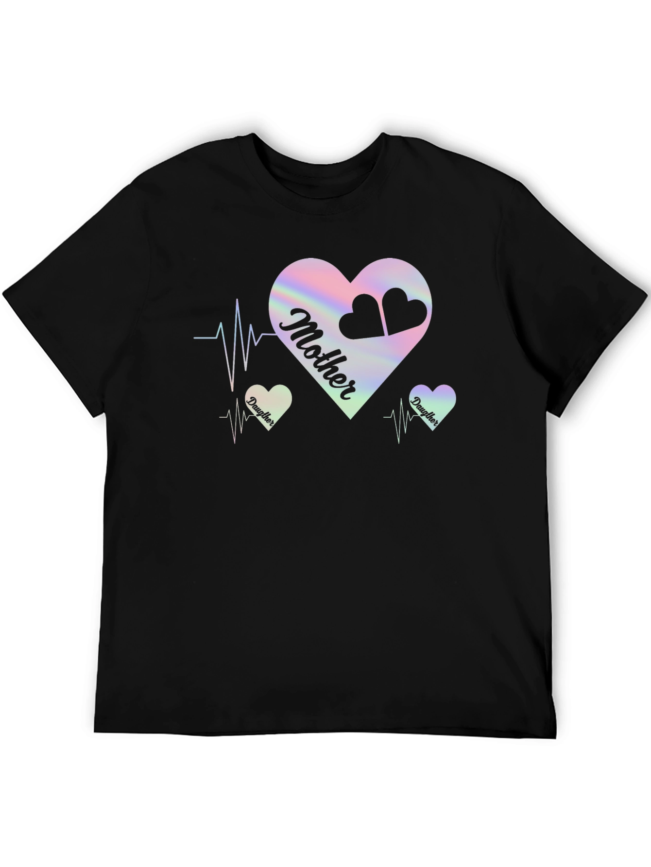 Mother Daughter Heartbeat Black T-Shirt