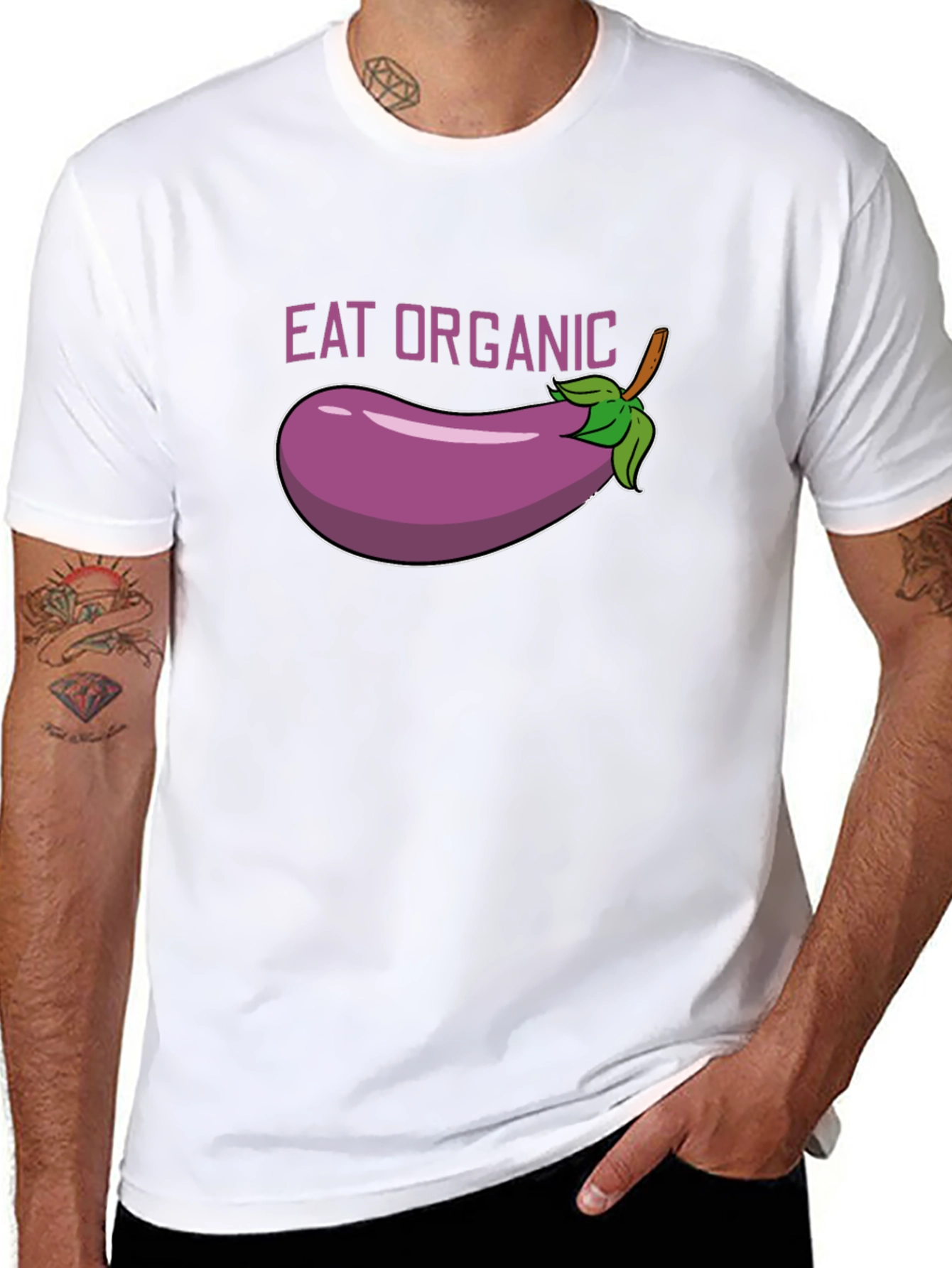 Eat Organic Eggplant Graphic T-Shirt
