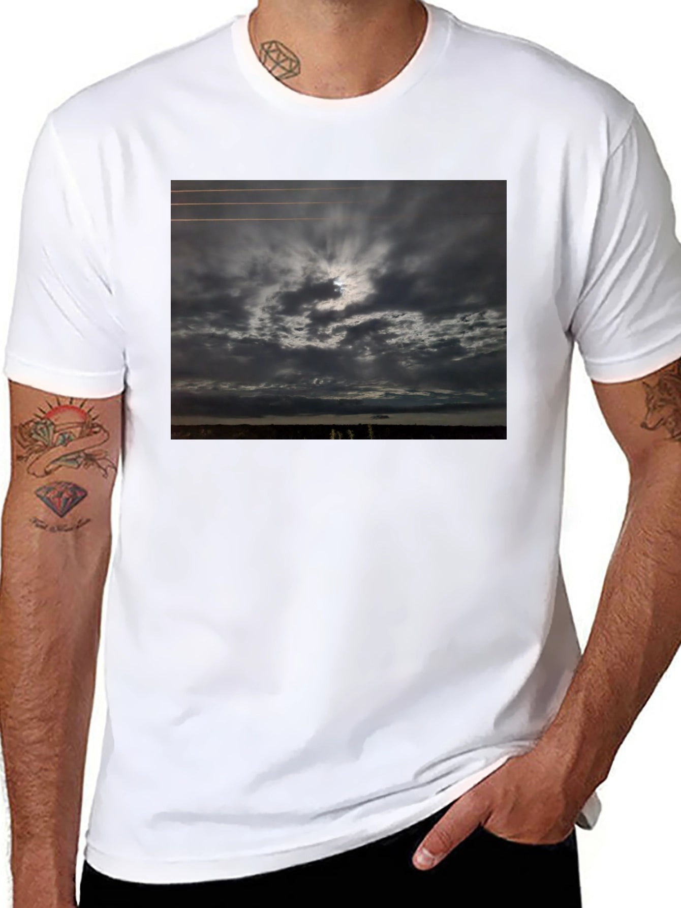 Moody Sky Graphic Tee - Black Crew Neck