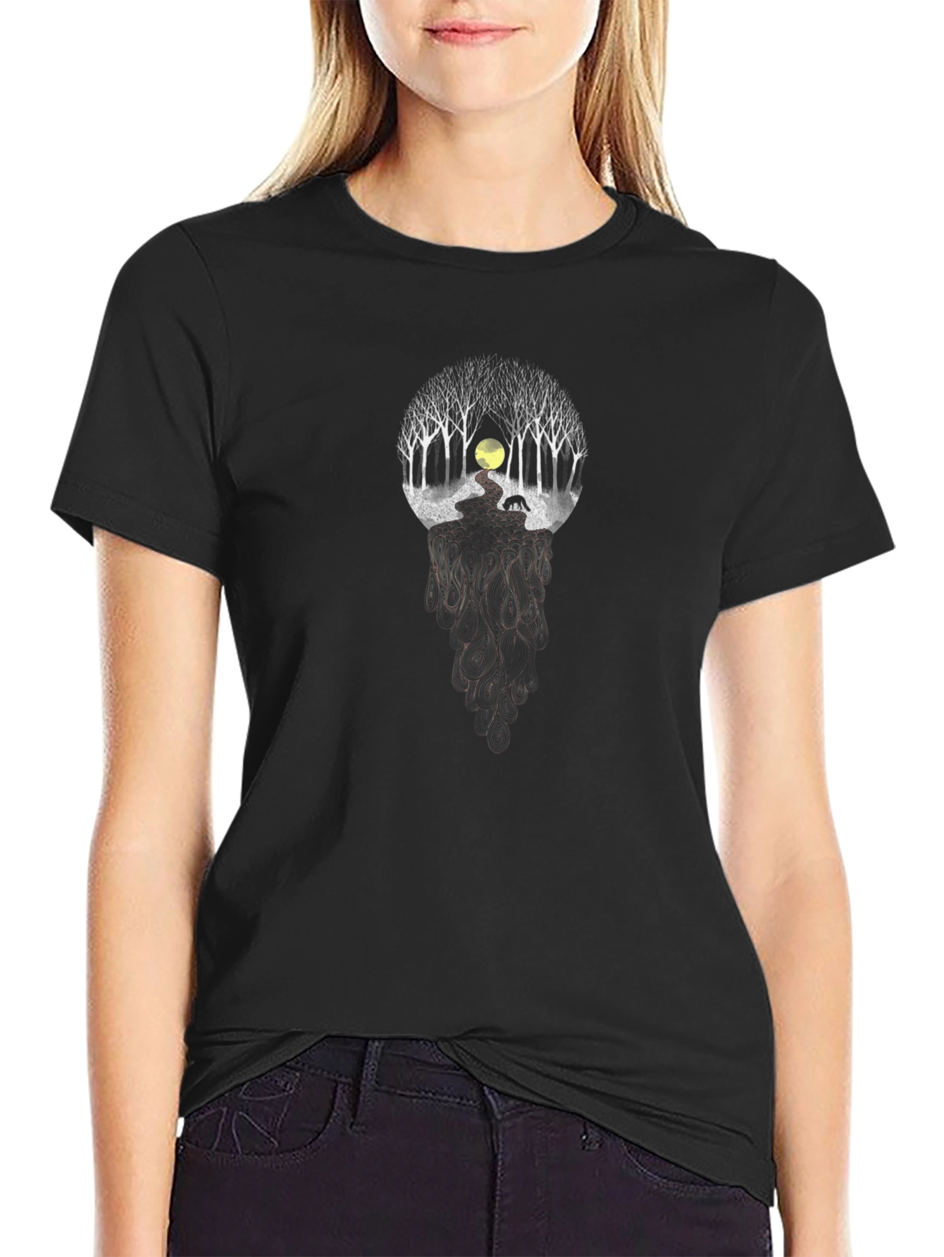 Nature Scene Graphic Tee - Black Unisex Shirt