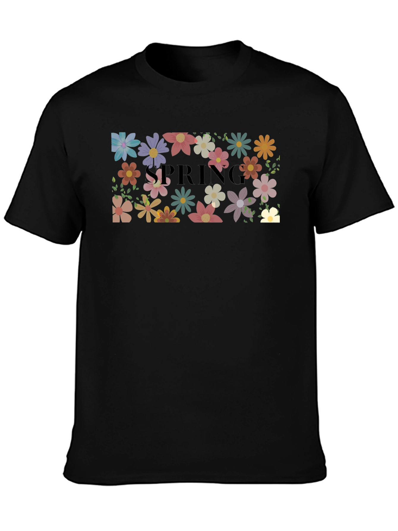 Floral Spring T-Shirt Black Casual Wear