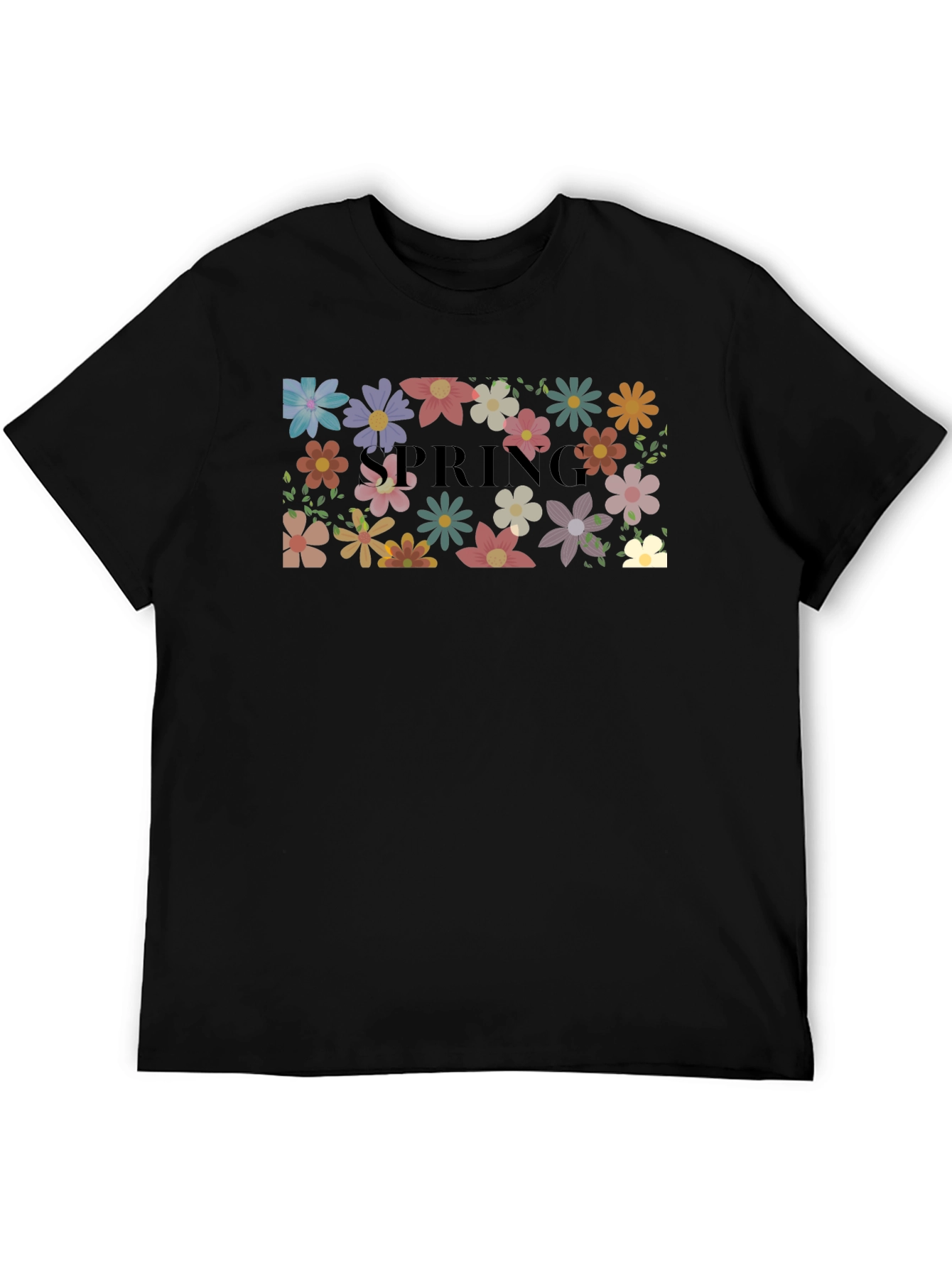 Floral Spring T-Shirt Black Casual Wear