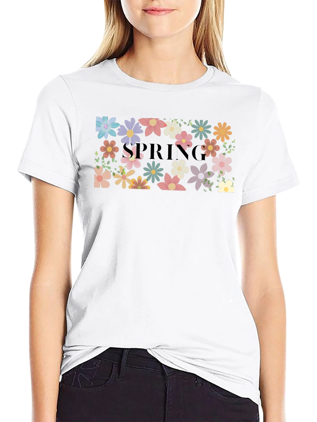 Floral Spring T-Shirt Black Casual Wear