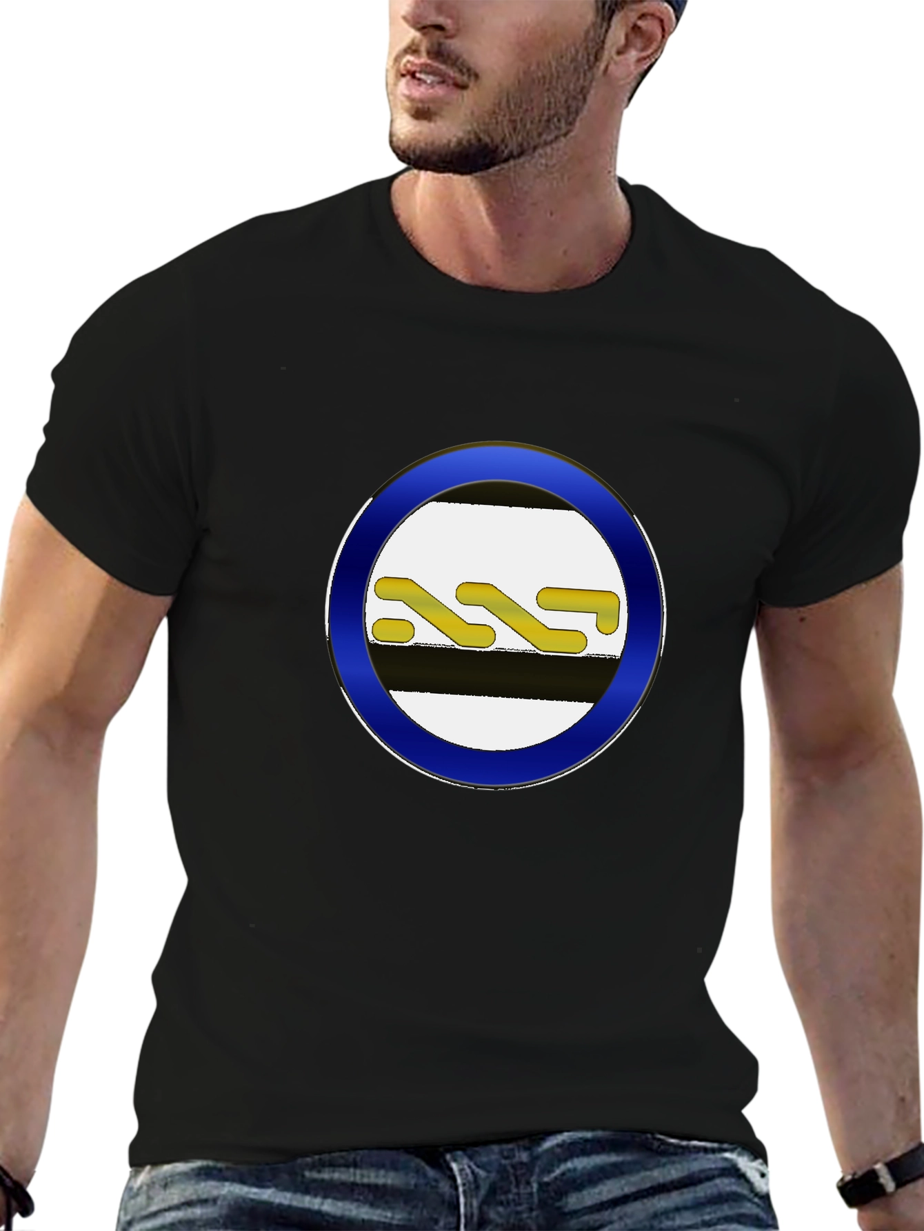 Striped Circle Graphic Black Tee