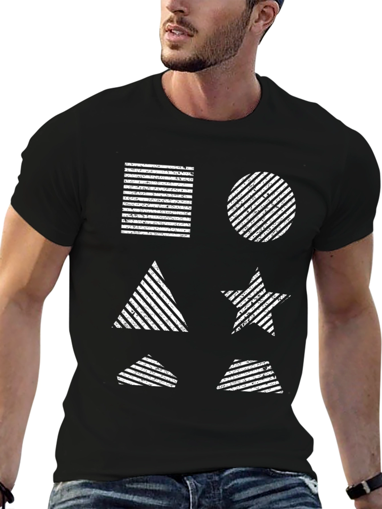 Geometric Patterned Black T-Shirt