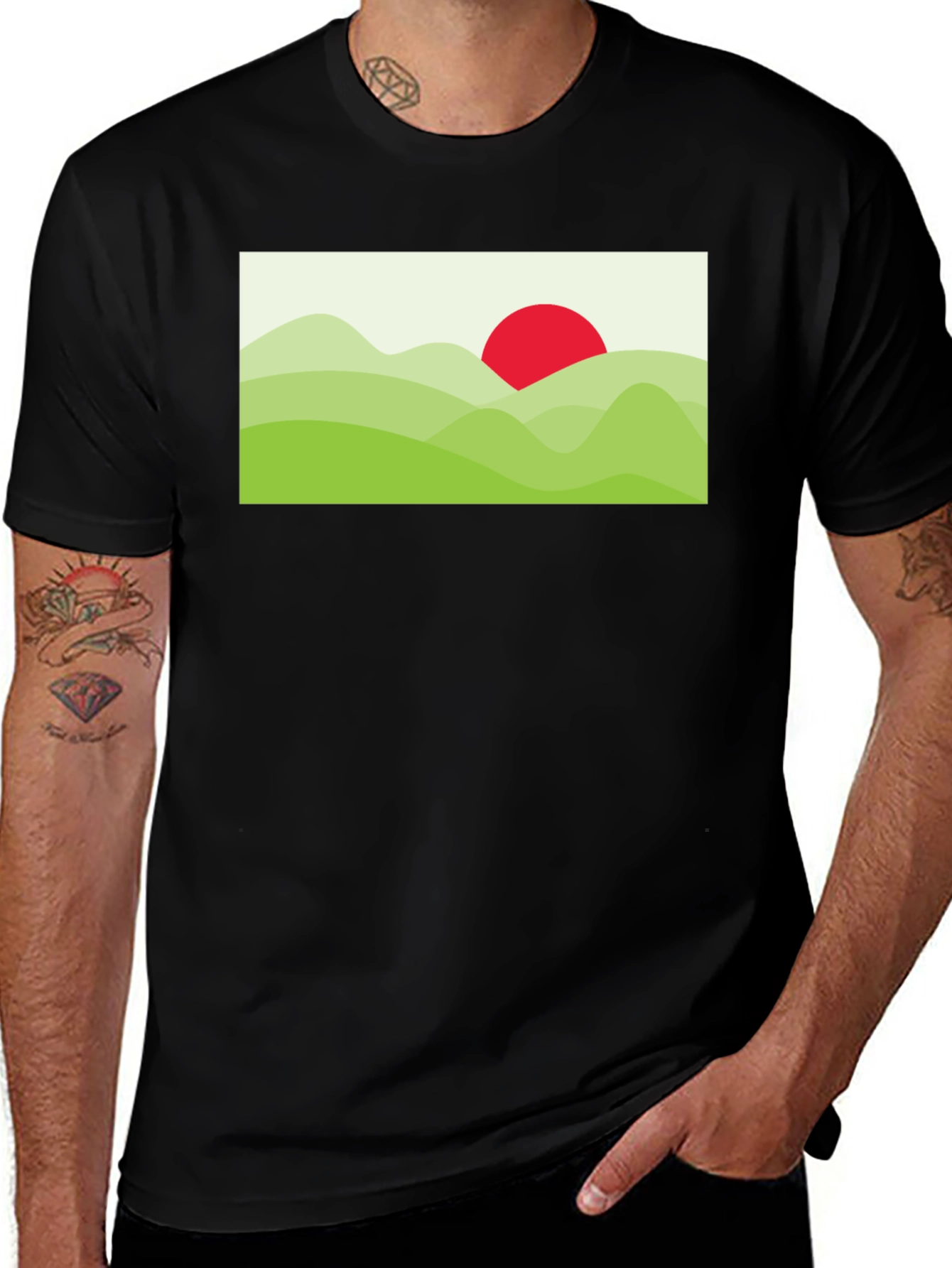 Graphic Tee: Landscape Sun T-Shirt - Black