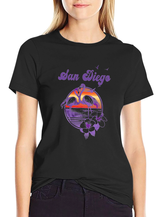 San Diego Flamingo T-Shirt Retro Sunset Beach Tee
