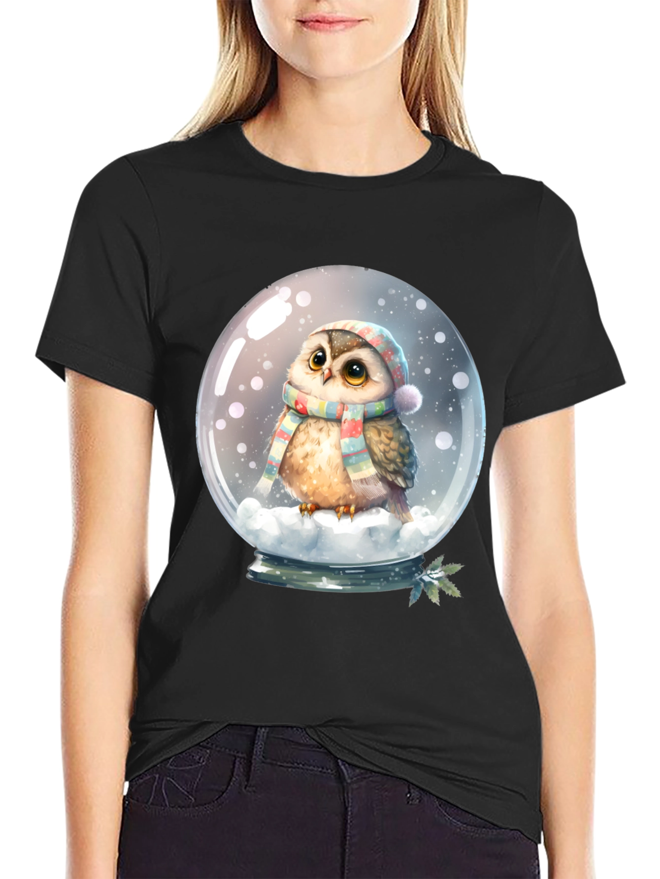Cute Owl Snow Globe Graphic Tee
