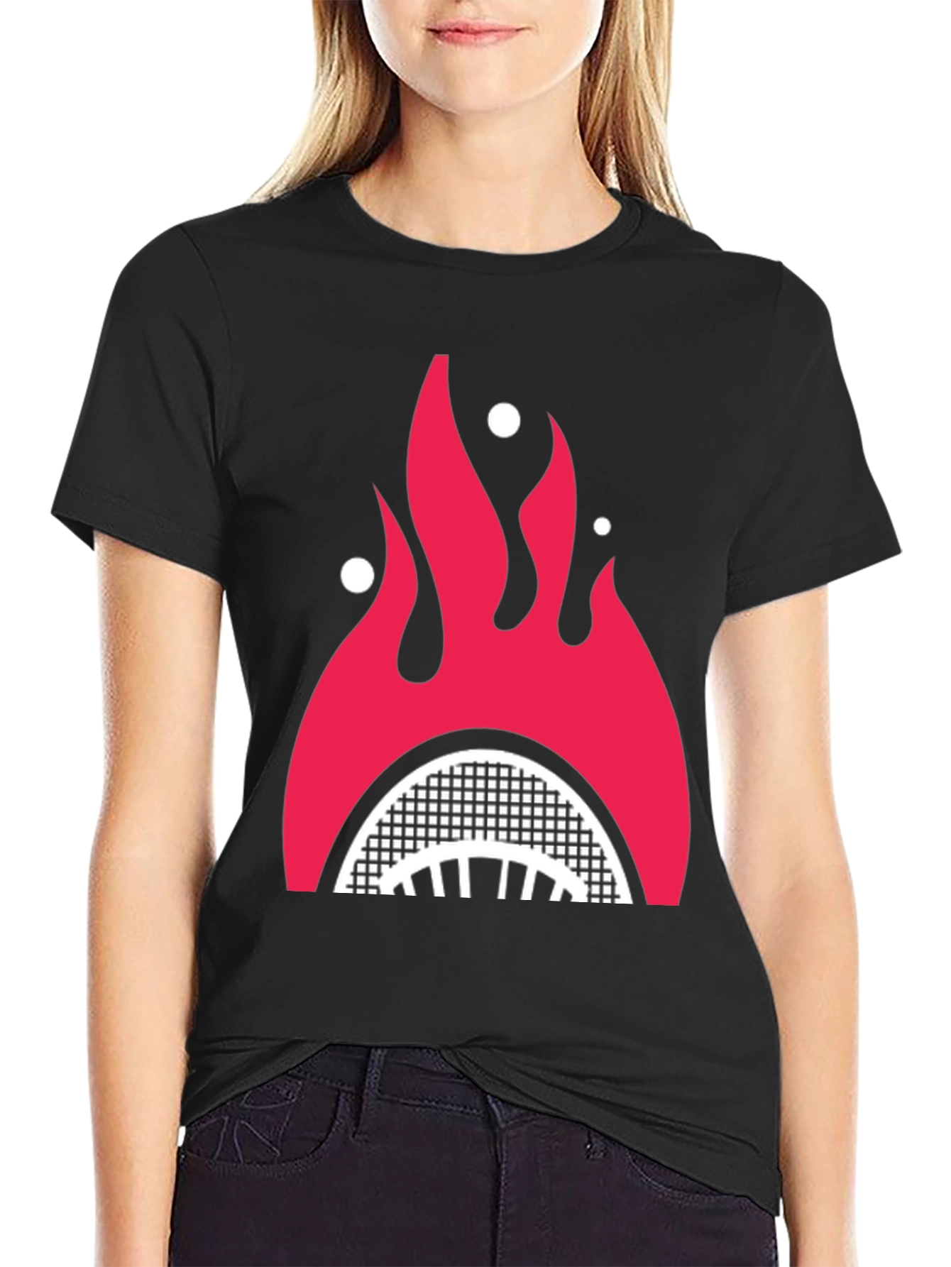 Fiery Shark Mouth Graphic Tee - Bold Style
