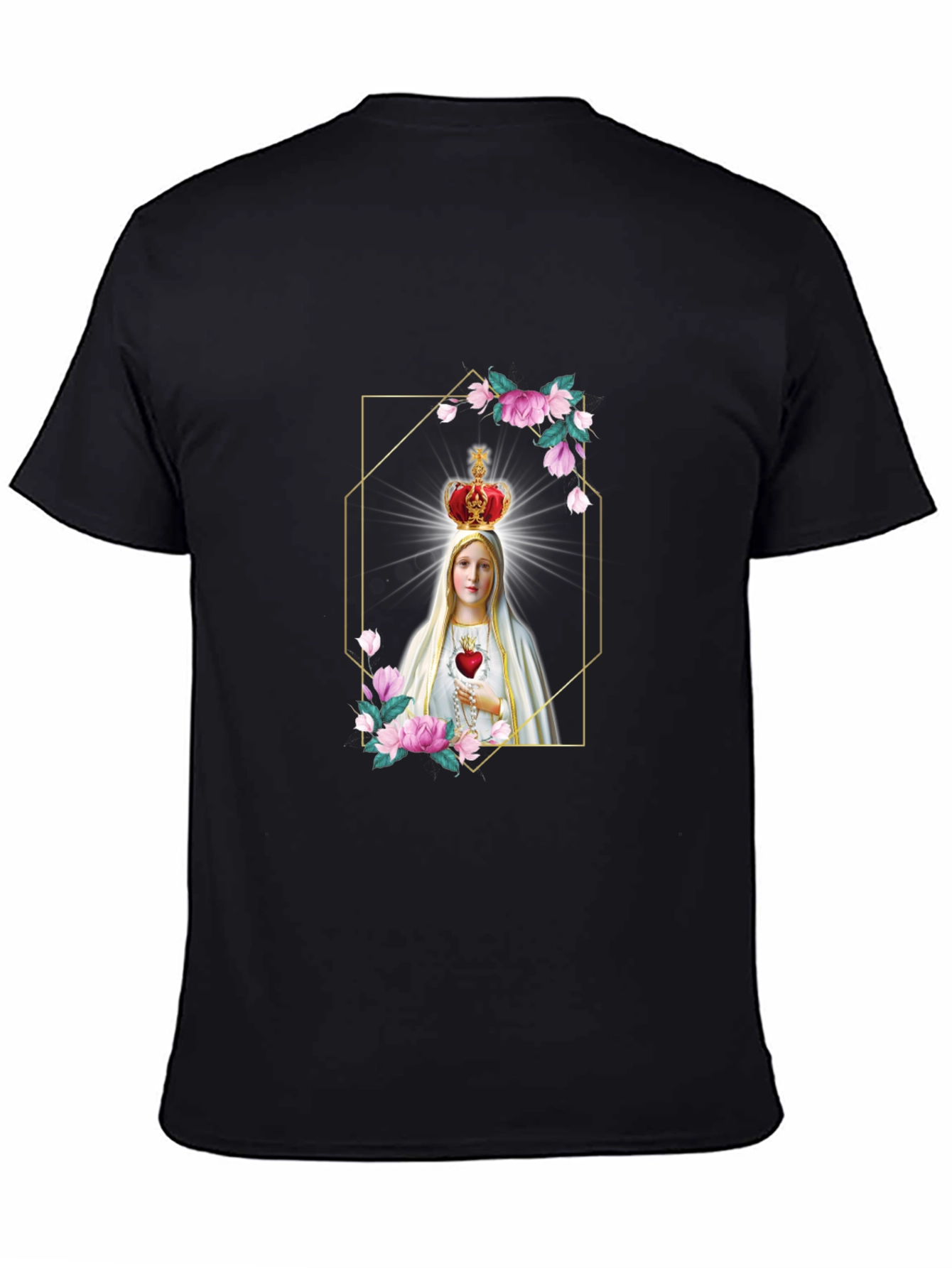 Virgin Mary Graphic Print Black T-Shirt