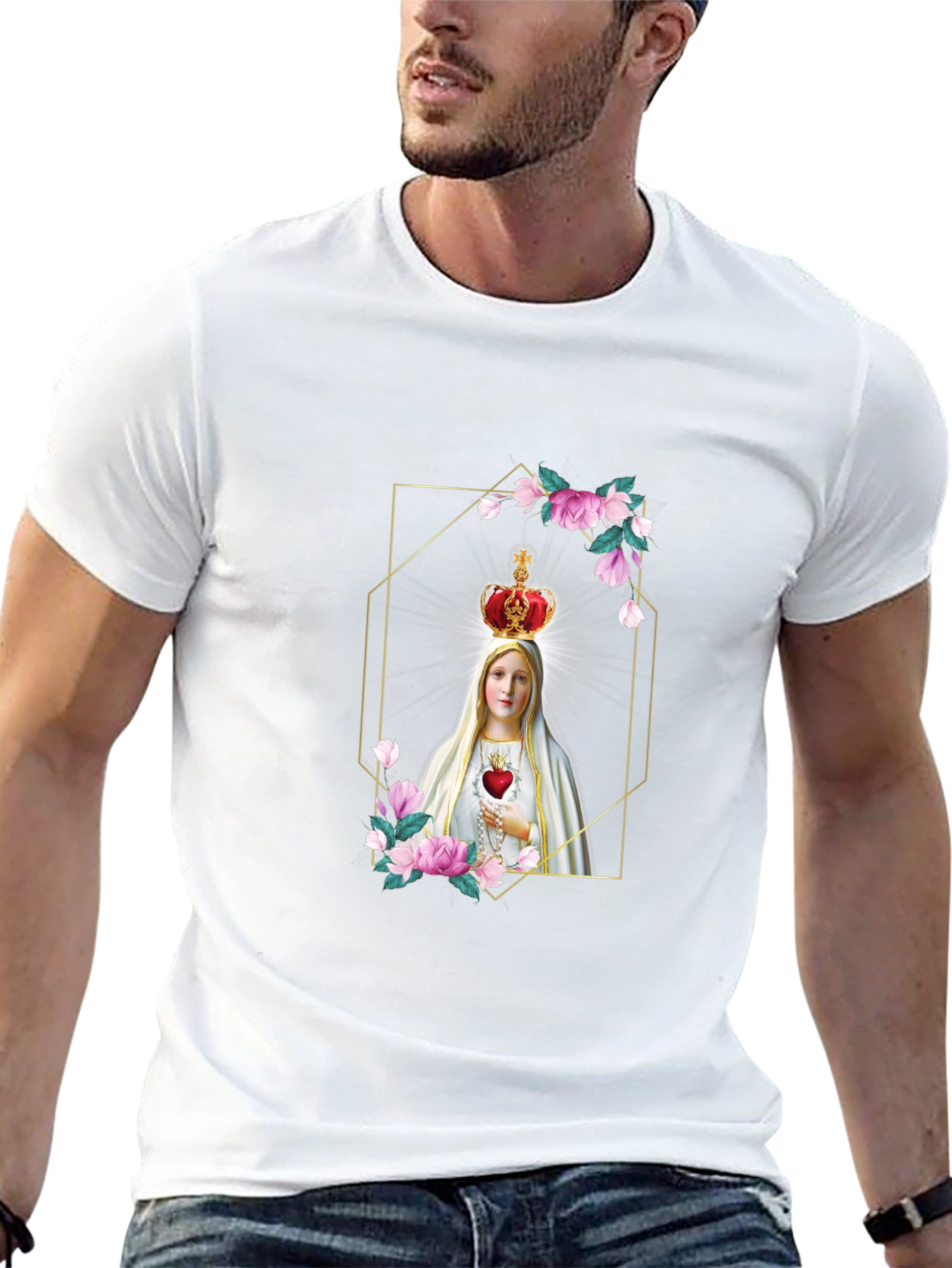 Virgin Mary Graphic Print Black T-Shirt