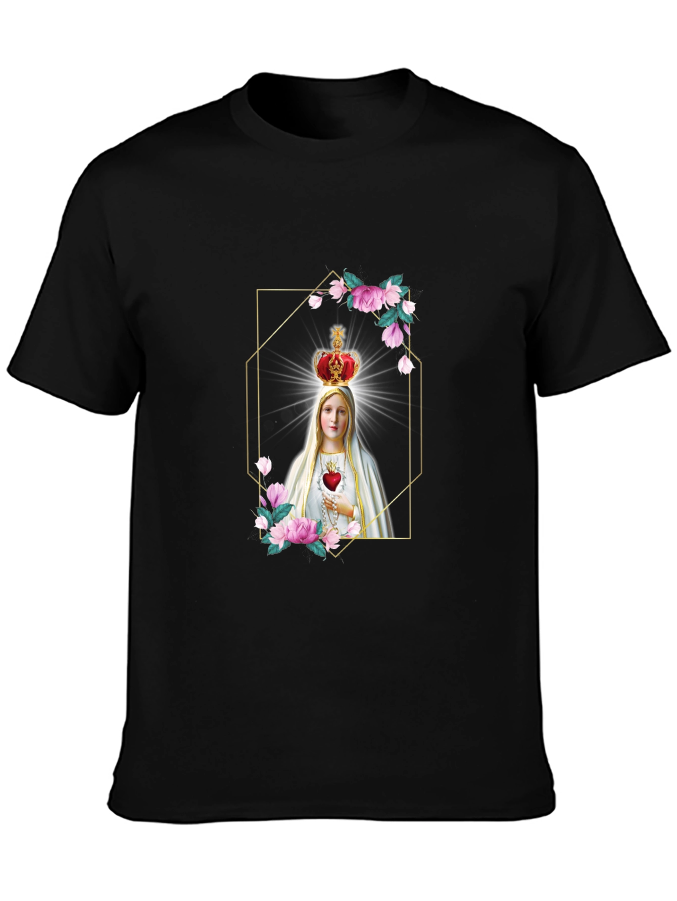 Virgin Mary Graphic Print Black T-Shirt
