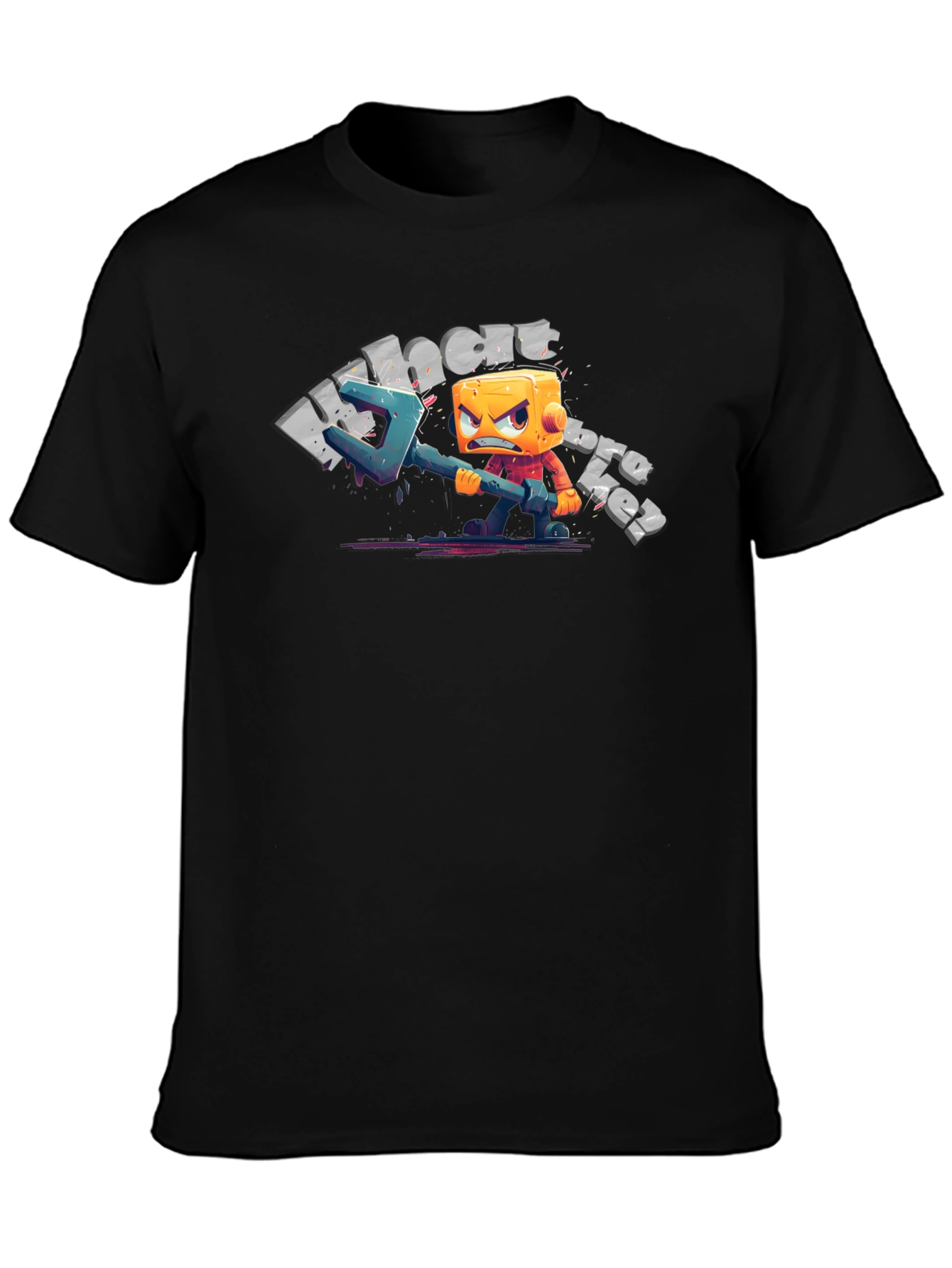Mens Black T-Shirt with Cartoon Character Graphic
