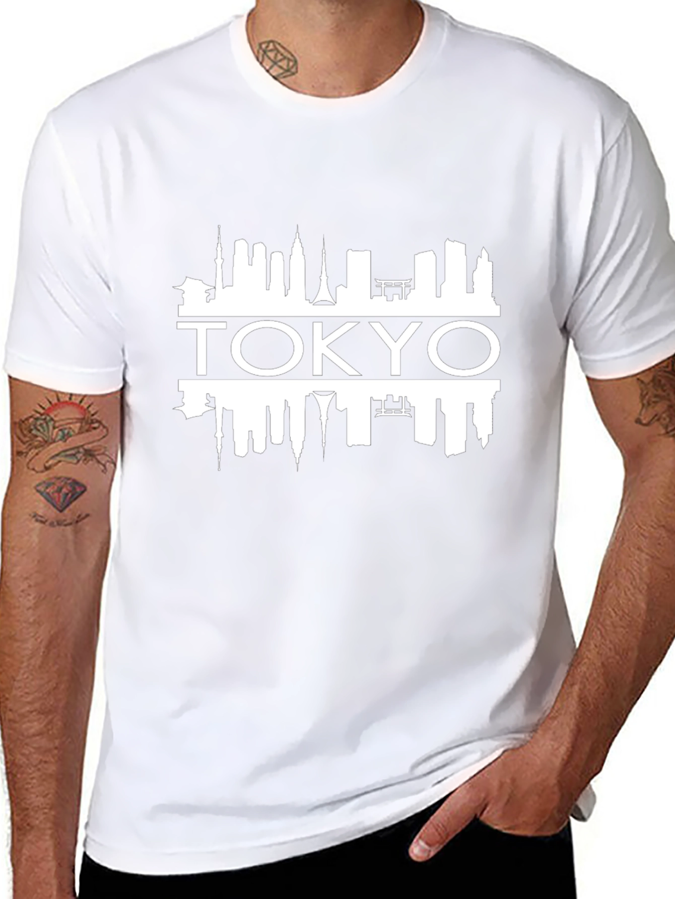 Tokyo Skyline Graphic Tee - Black Cotton T-Shirt