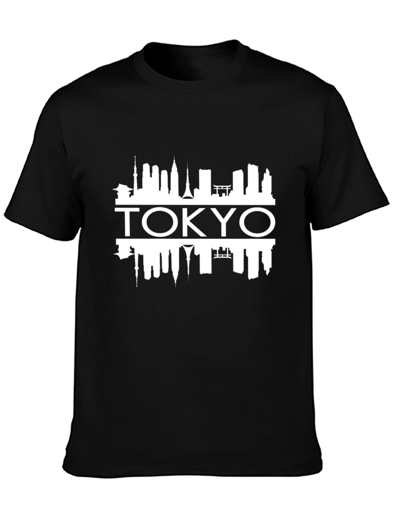 Tokyo Skyline Graphic Tee - Black Cotton T-Shirt