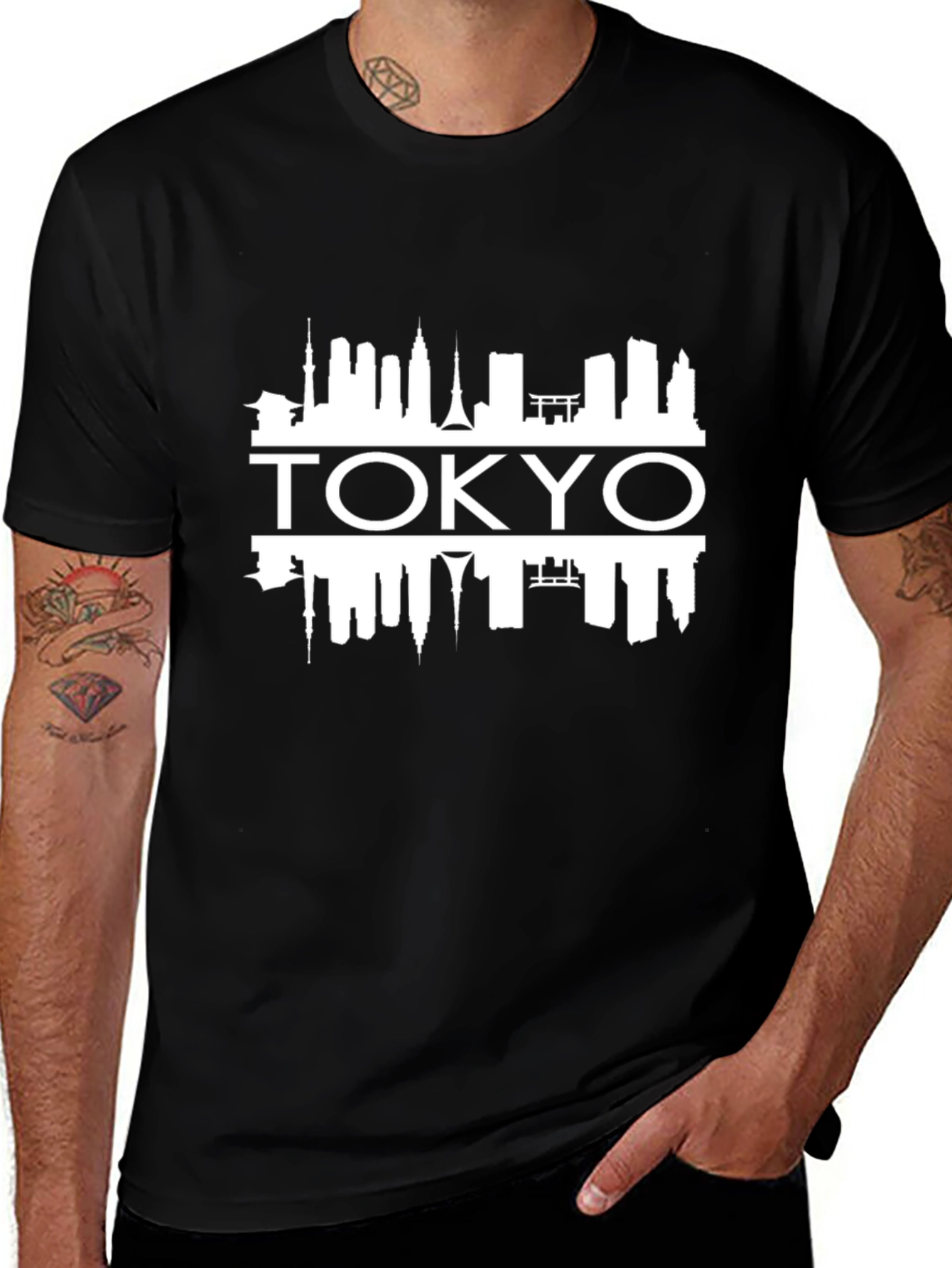 Tokyo Skyline Graphic Tee - Black Cotton T-Shirt