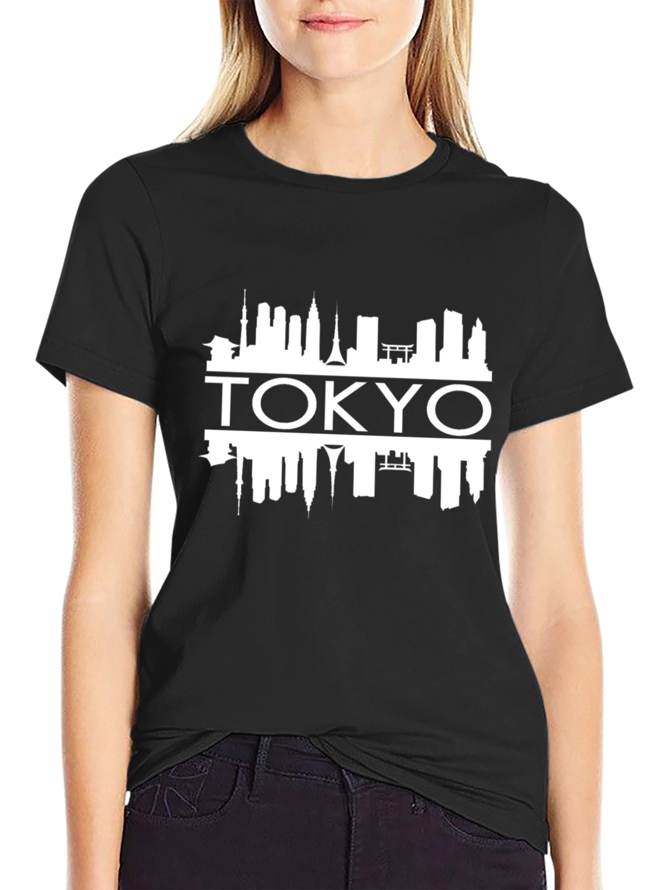 Tokyo Skyline Graphic Tee - Black Cotton T-Shirt