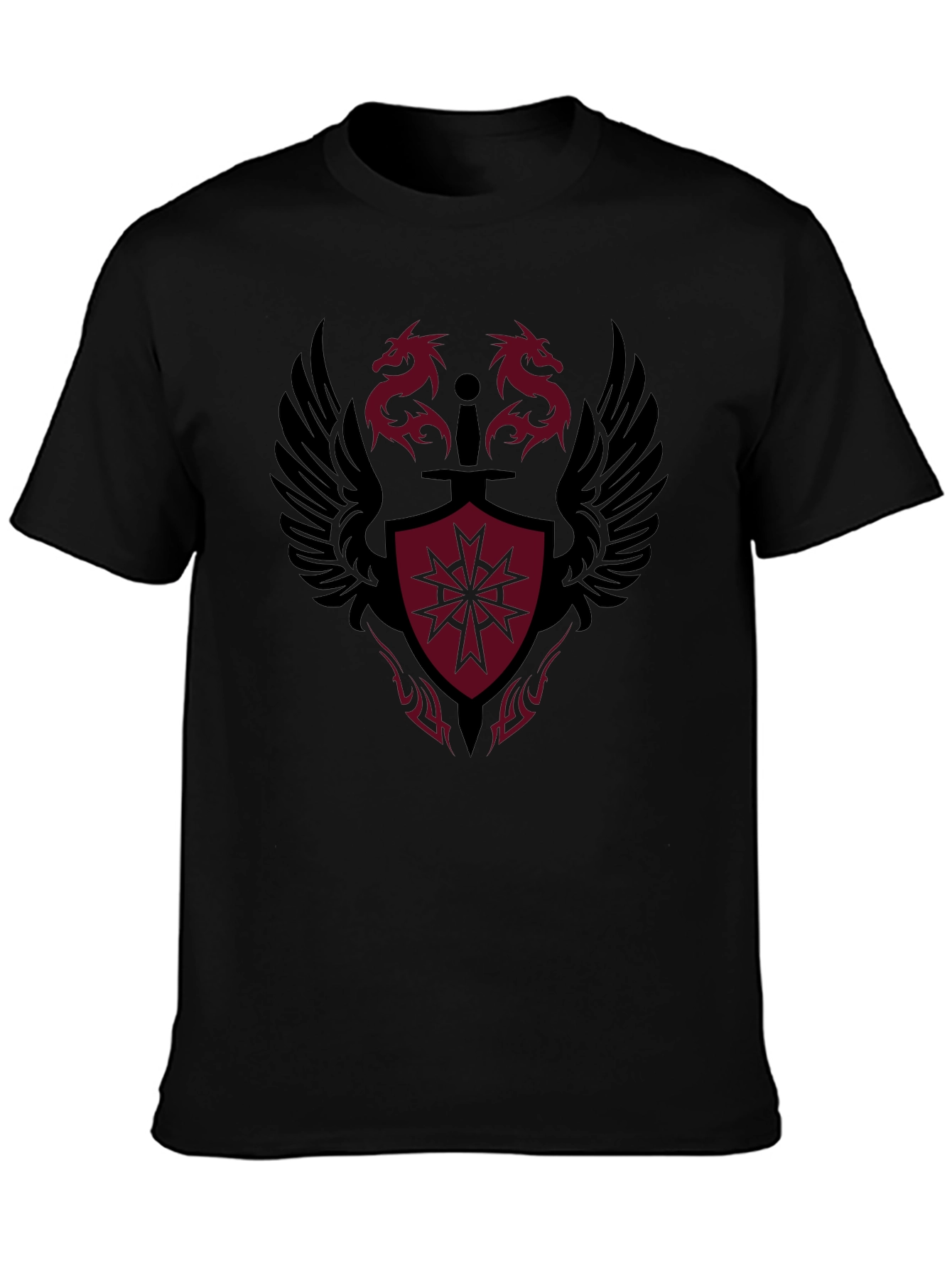 Dragon Crest Graphic Print Black T-Shirt