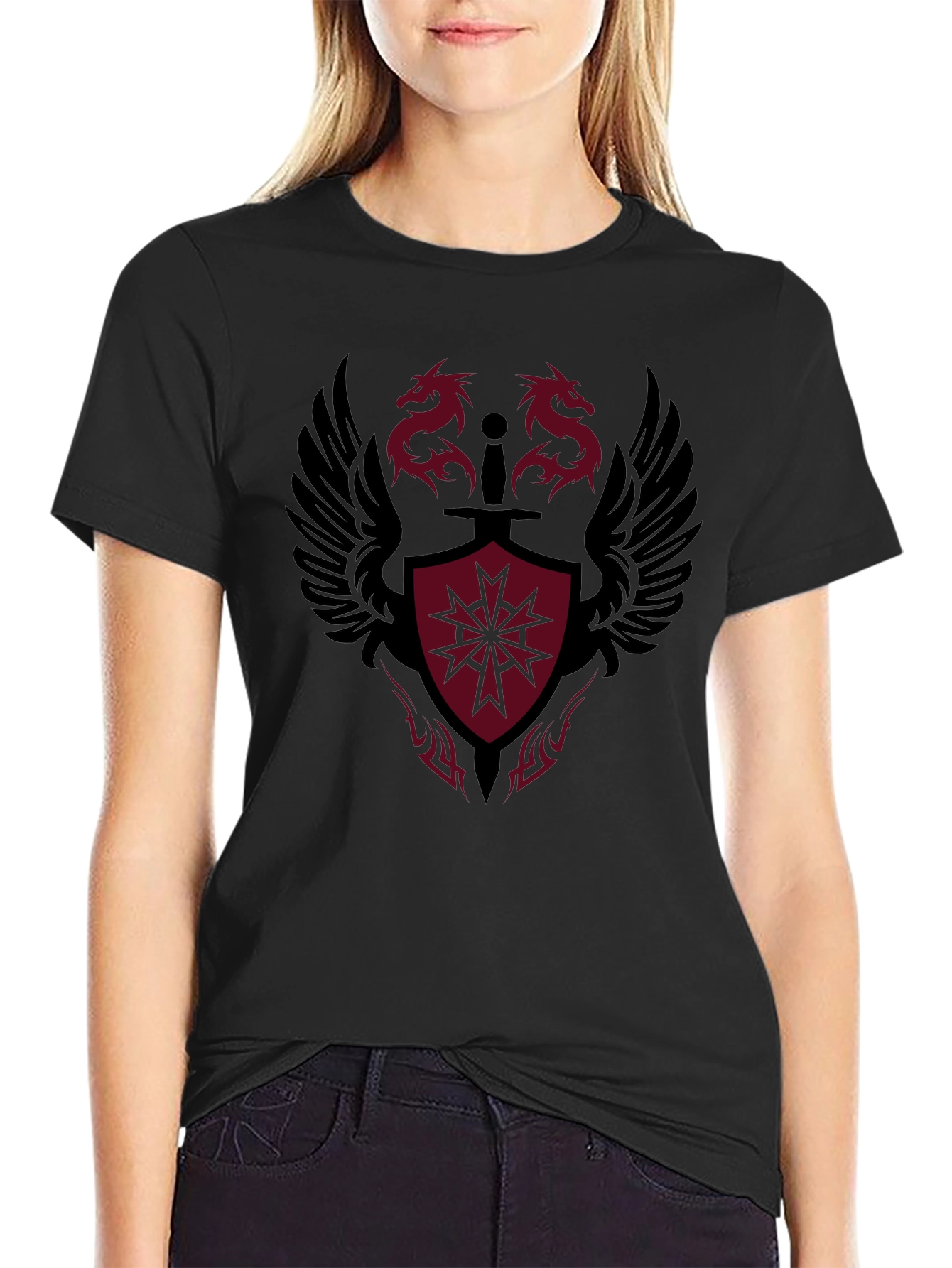 Dragon Crest Graphic Print Black T-Shirt