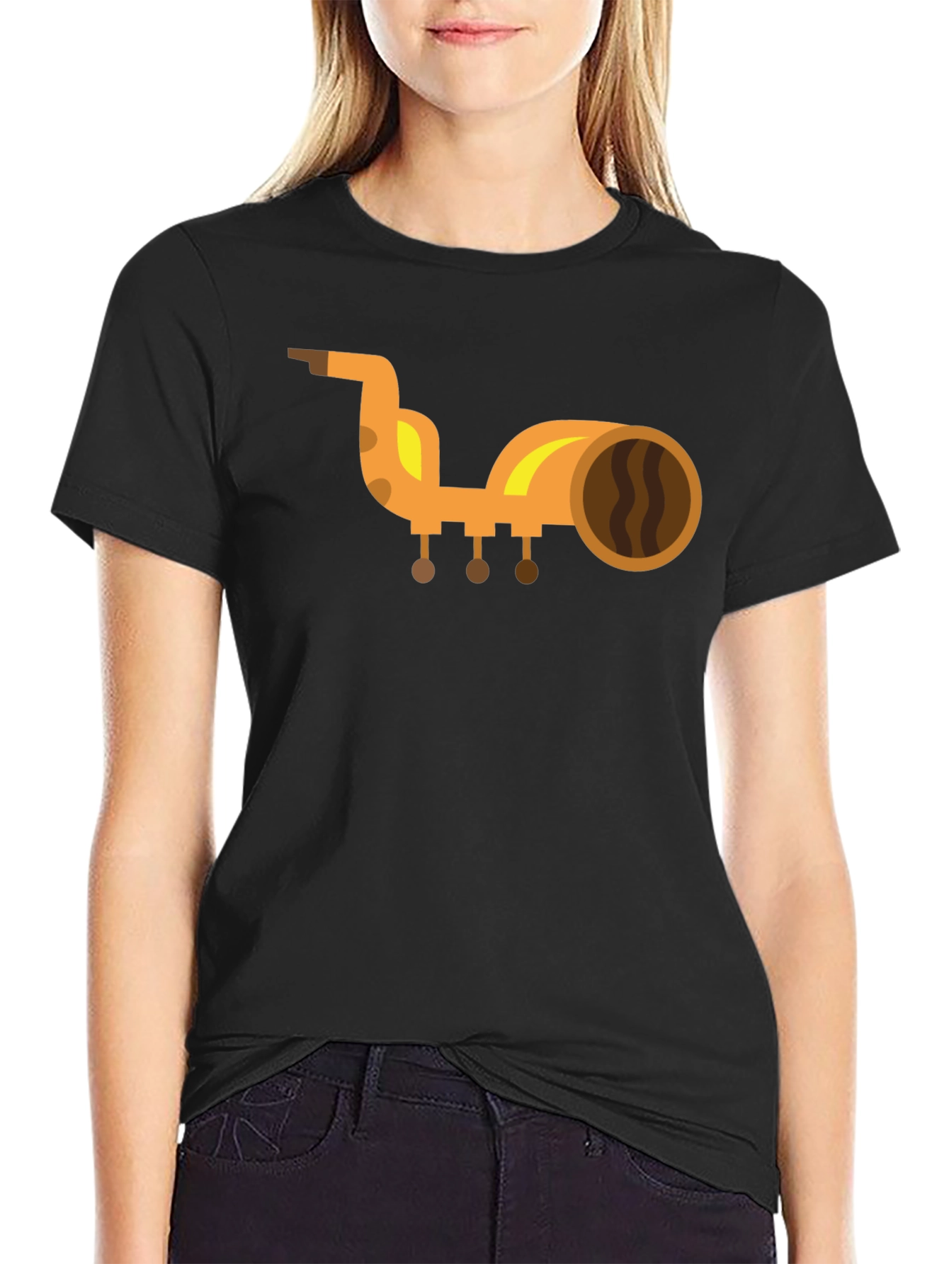 Saxophone Graphic Print Black T-Shirt