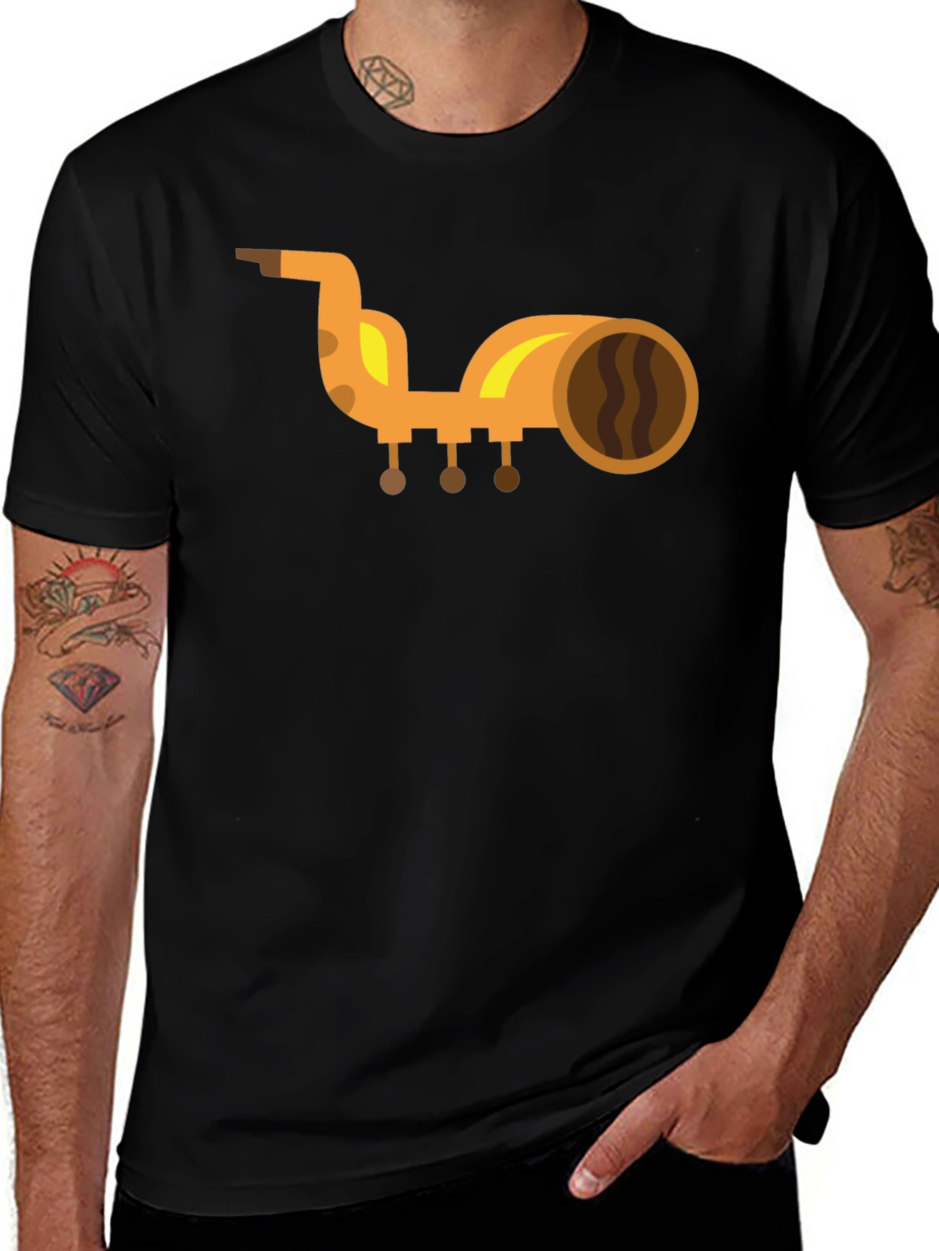 Saxophone Graphic Print Black T-Shirt