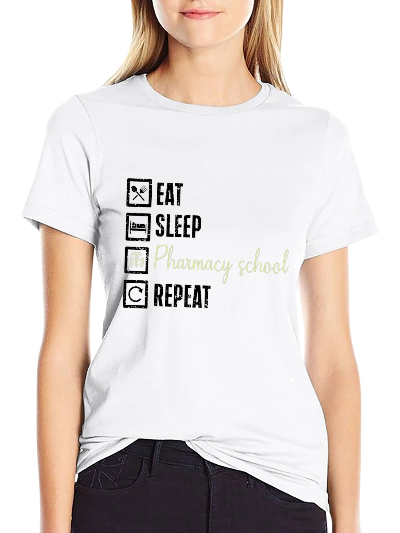 Pharmacy School Eat Sleep Repeat Black T-Shirt