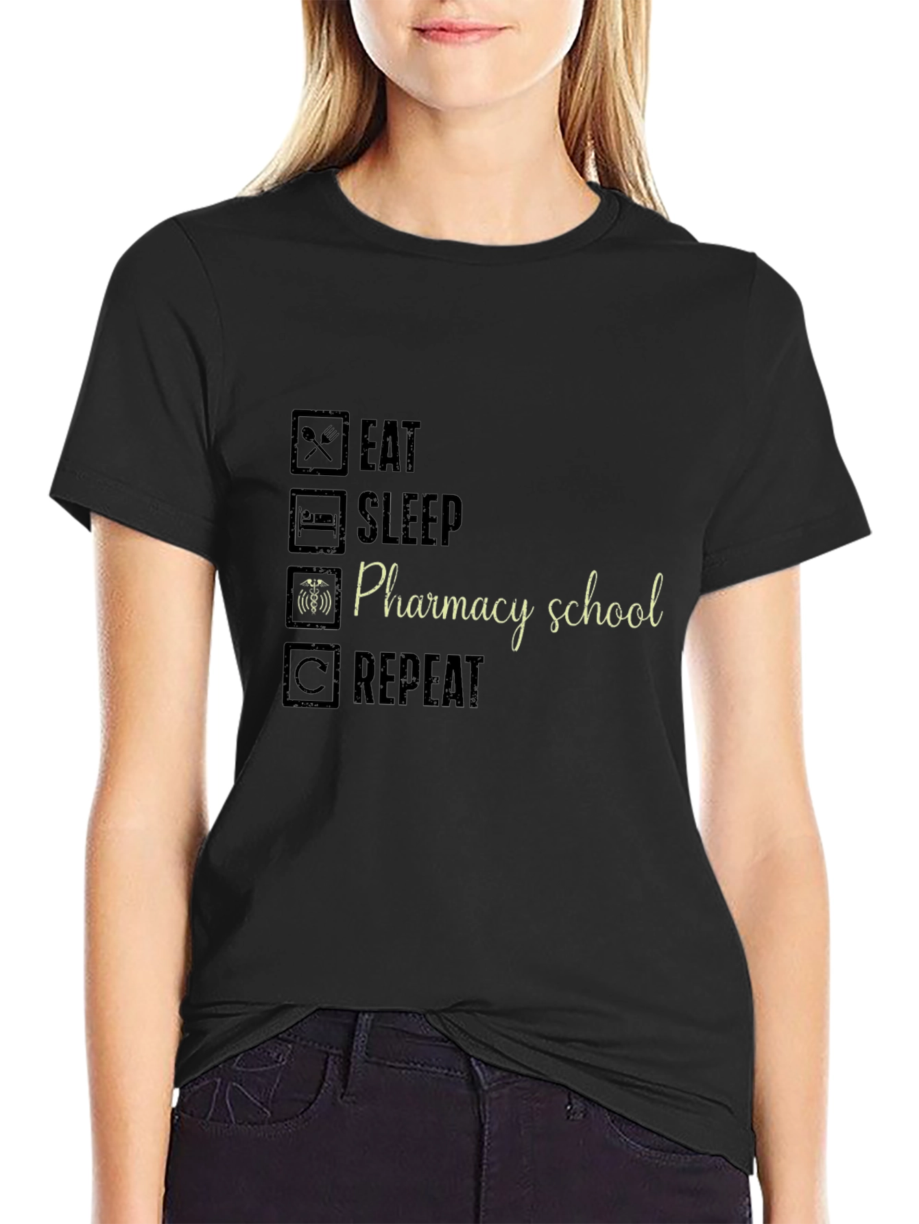 Pharmacy School Eat Sleep Repeat Black T-Shirt