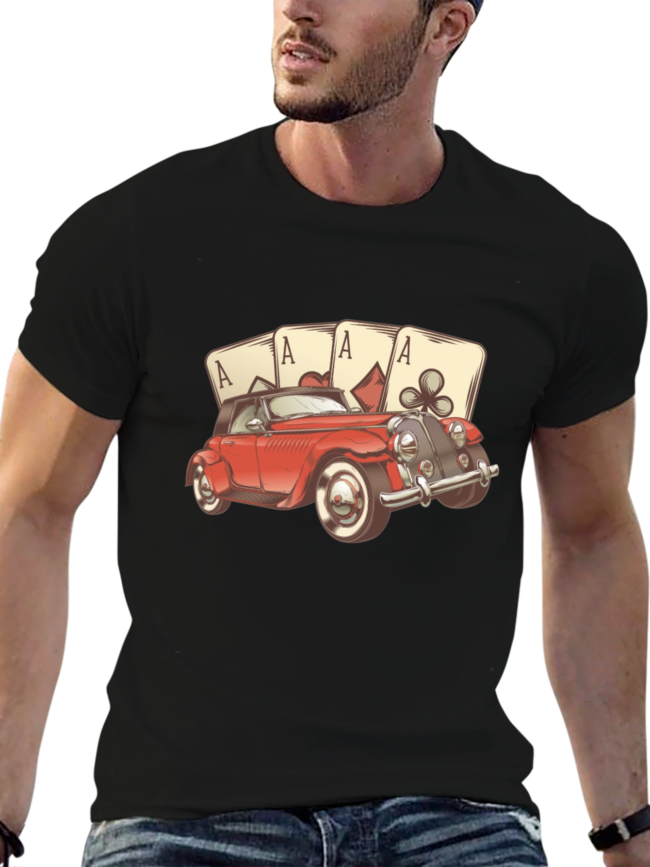 Ace Card Red Car Graphic T-Shirt