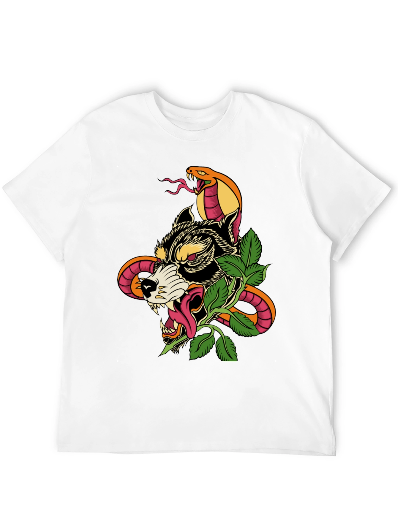 Wolf & Snake Graphic Tee - Mens Black T-Shirt