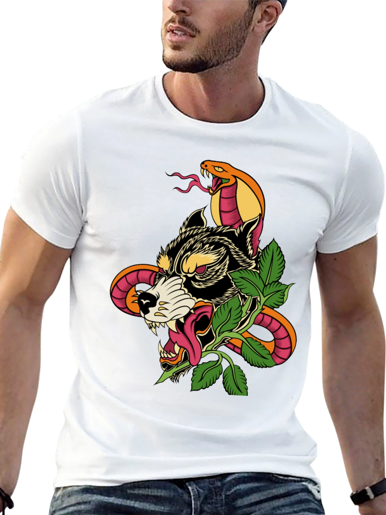 Wolf & Snake Graphic Tee - Mens Black T-Shirt