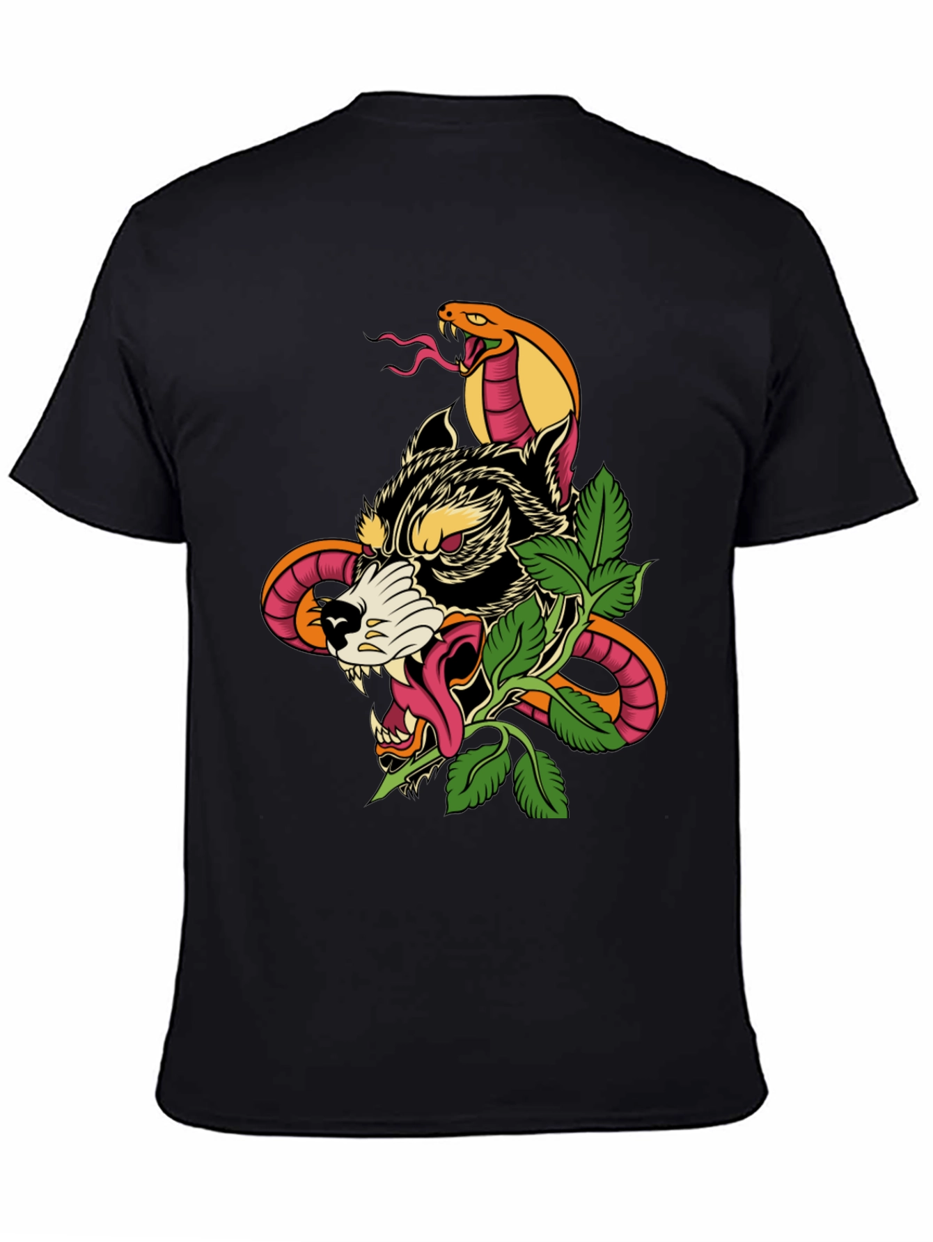 Wolf & Snake Graphic Tee - Mens Black T-Shirt