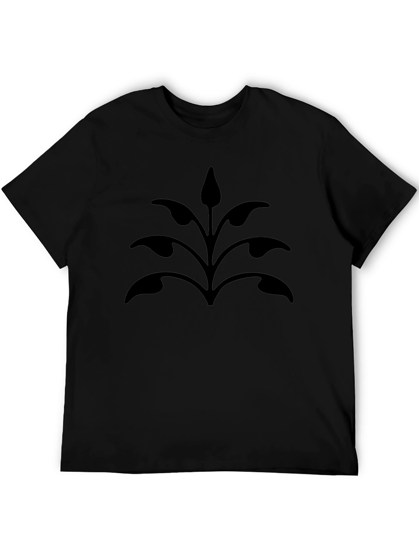 Black T-Shirt with Stylized Plant Design