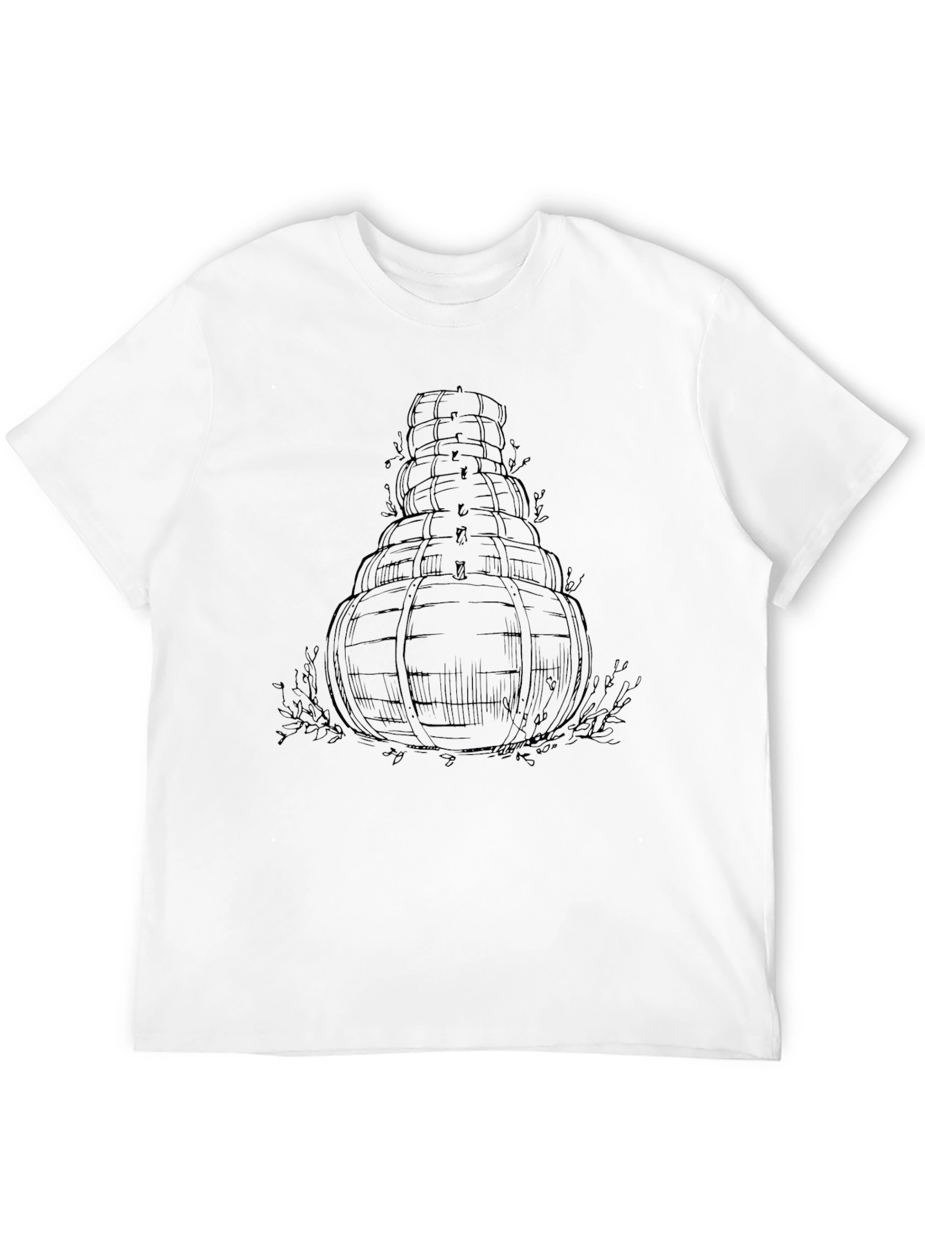 Mens Black T-Shirt with Barrel Tower Design