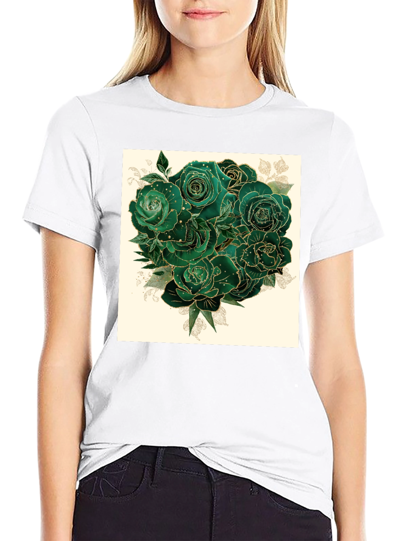 Emerald Roses Graphic Tee - Stylish & Unique